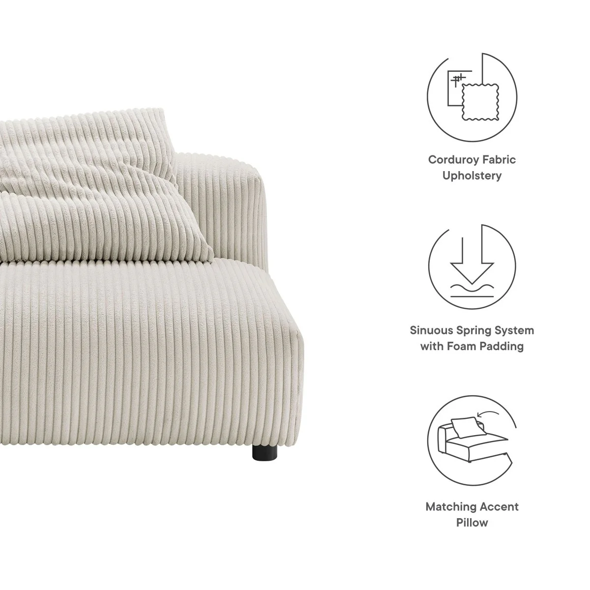Modular Corduroy Upholstered Armless Chair 45 Inch - Image 2