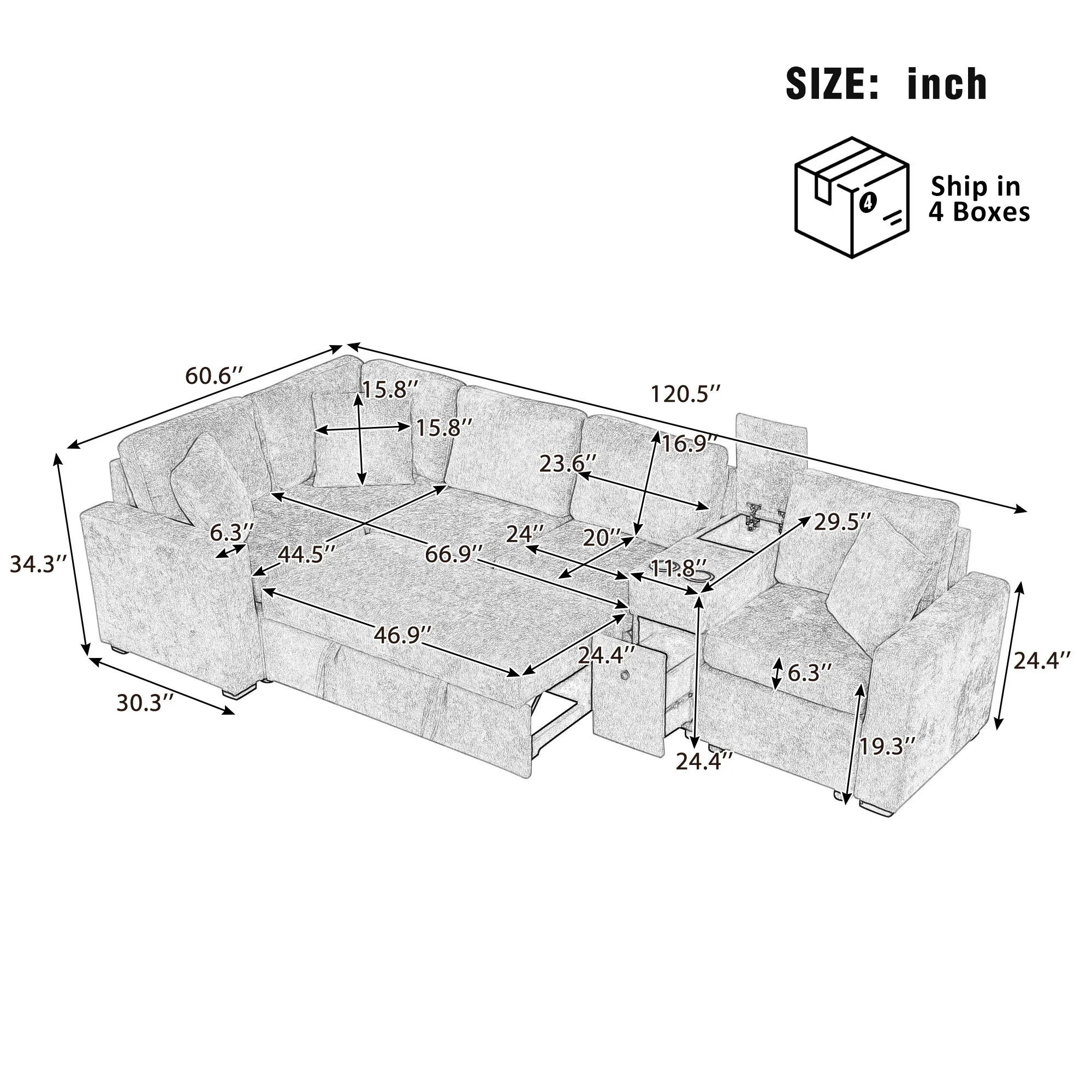 Modular L-Shaped Sectional Sofa Bed With Pull-Out Sleeper, Cup Holders, And Storage - Image 3