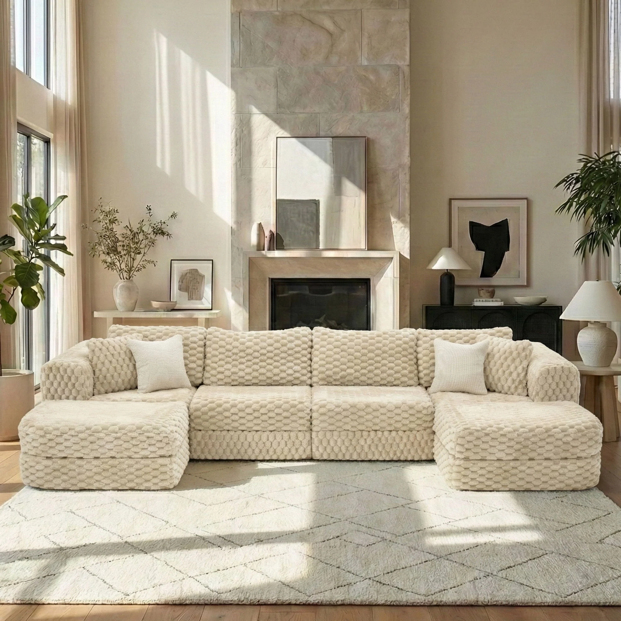 Modular Sectional Sofa, Boneless Couch With 2 Movable Ottomans - Image 10