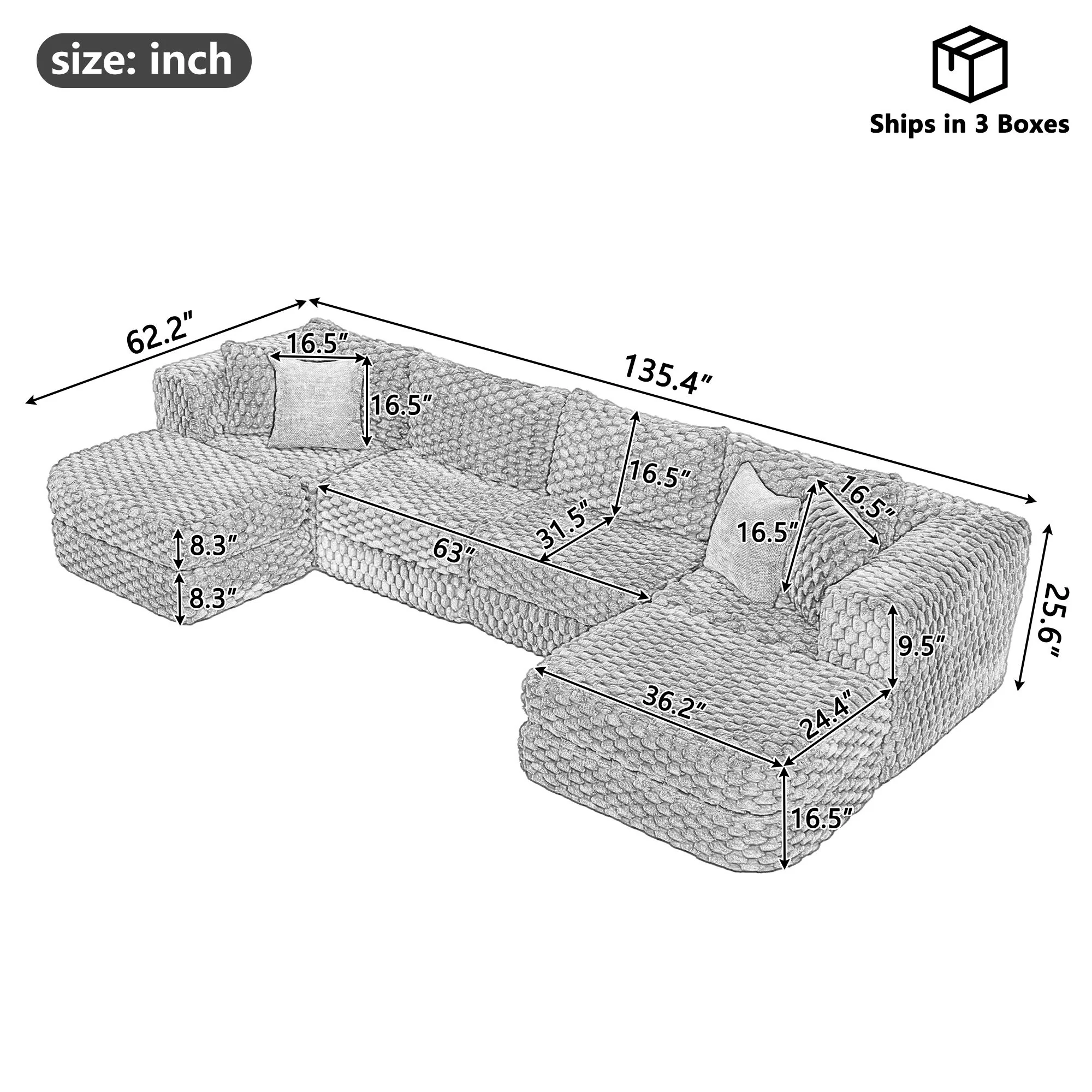 Modular Sectional Sofa, Boneless Couch With 2 Movable Ottomans - Image 20