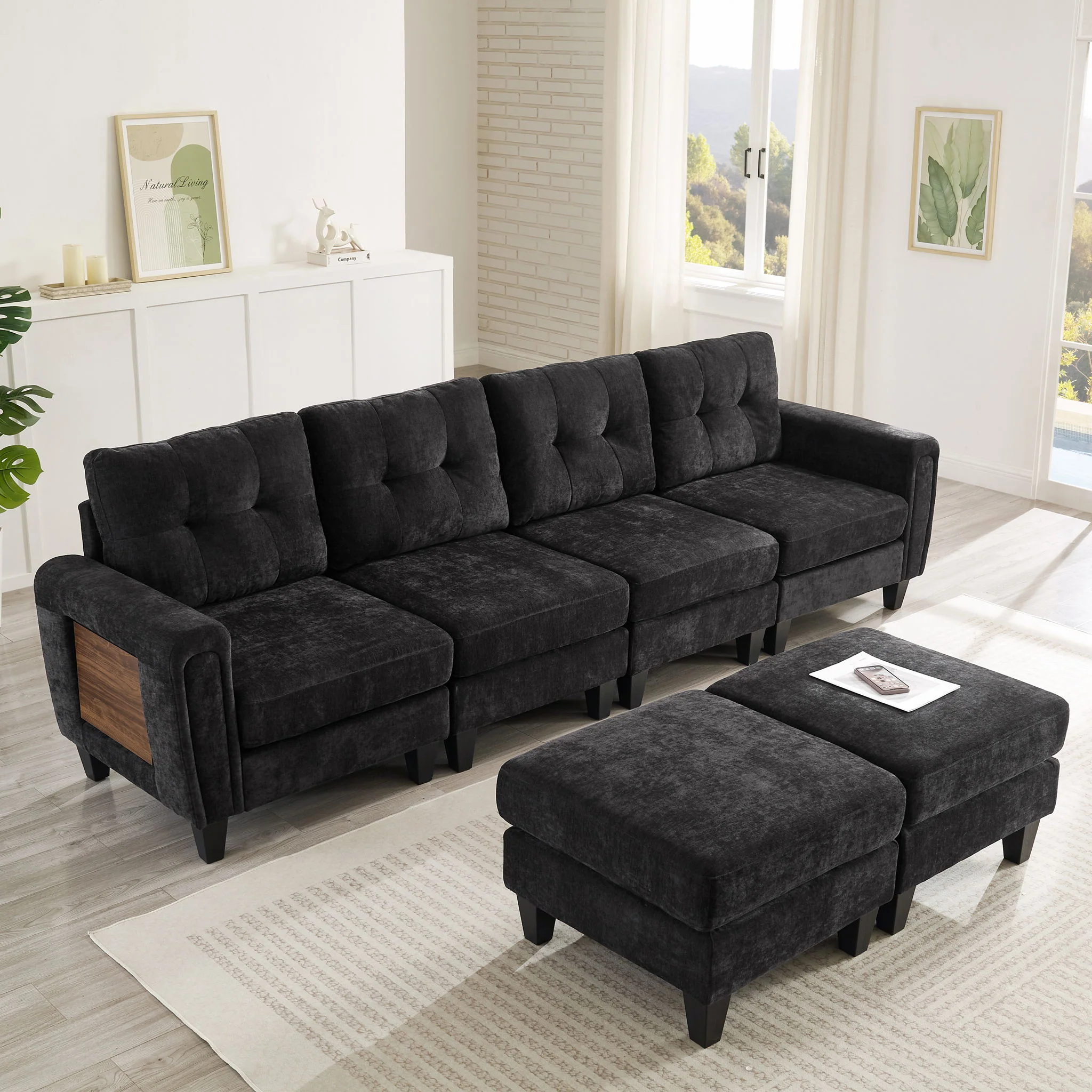 Modular Sectional Sofa With Movable Ottomans, USB Ports & Side Tables - Image 22