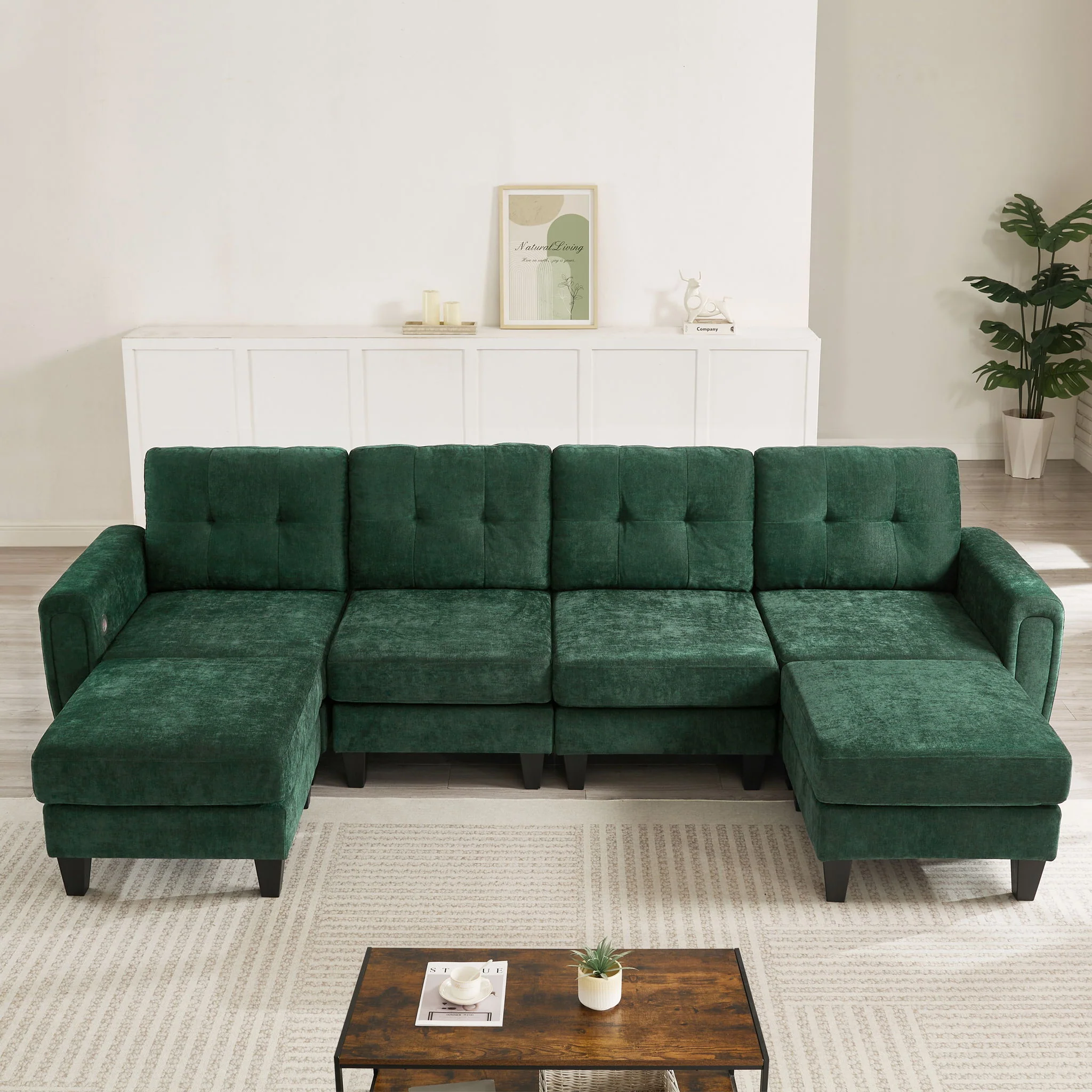 Modular Sectional Sofa With Movable Ottomans, USB Ports & Side Tables - Image 24