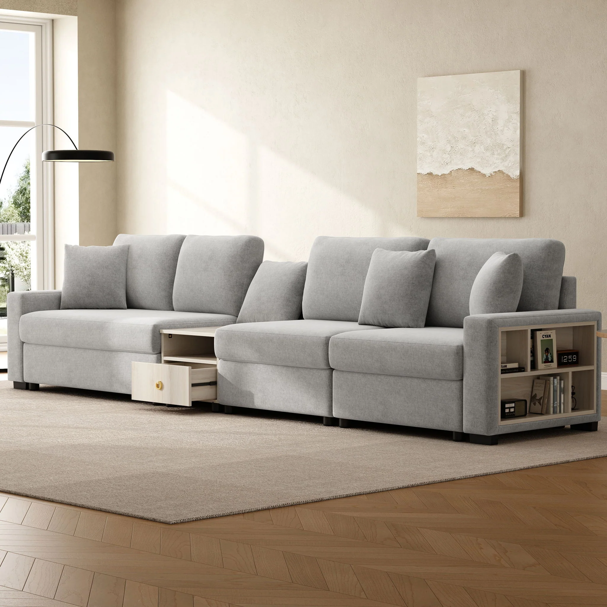Modular Sofa Couch With Storage Armrest And Center Console - Image 69