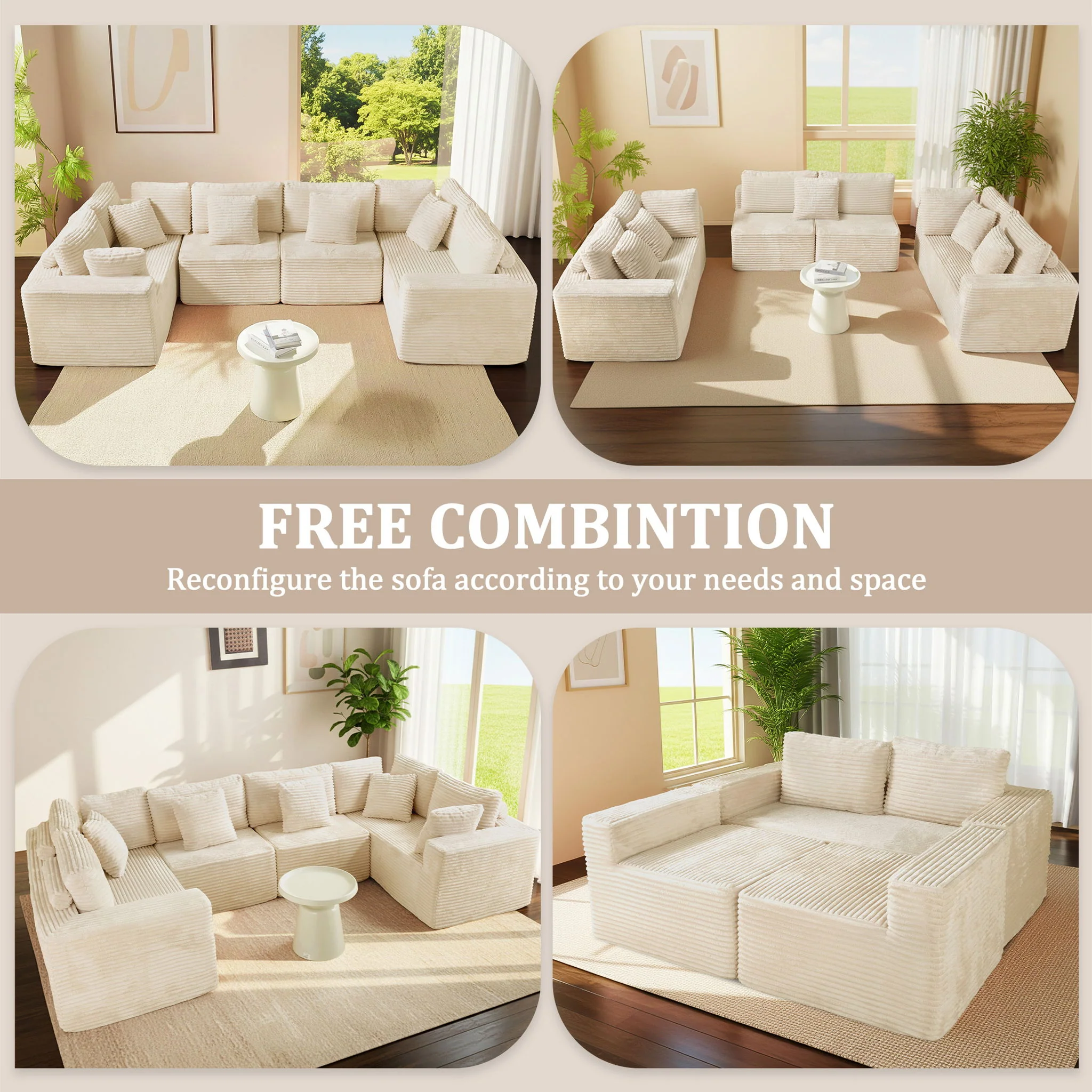 Modular U Shaped Sectional Sofa With Reversible Design - Image 4