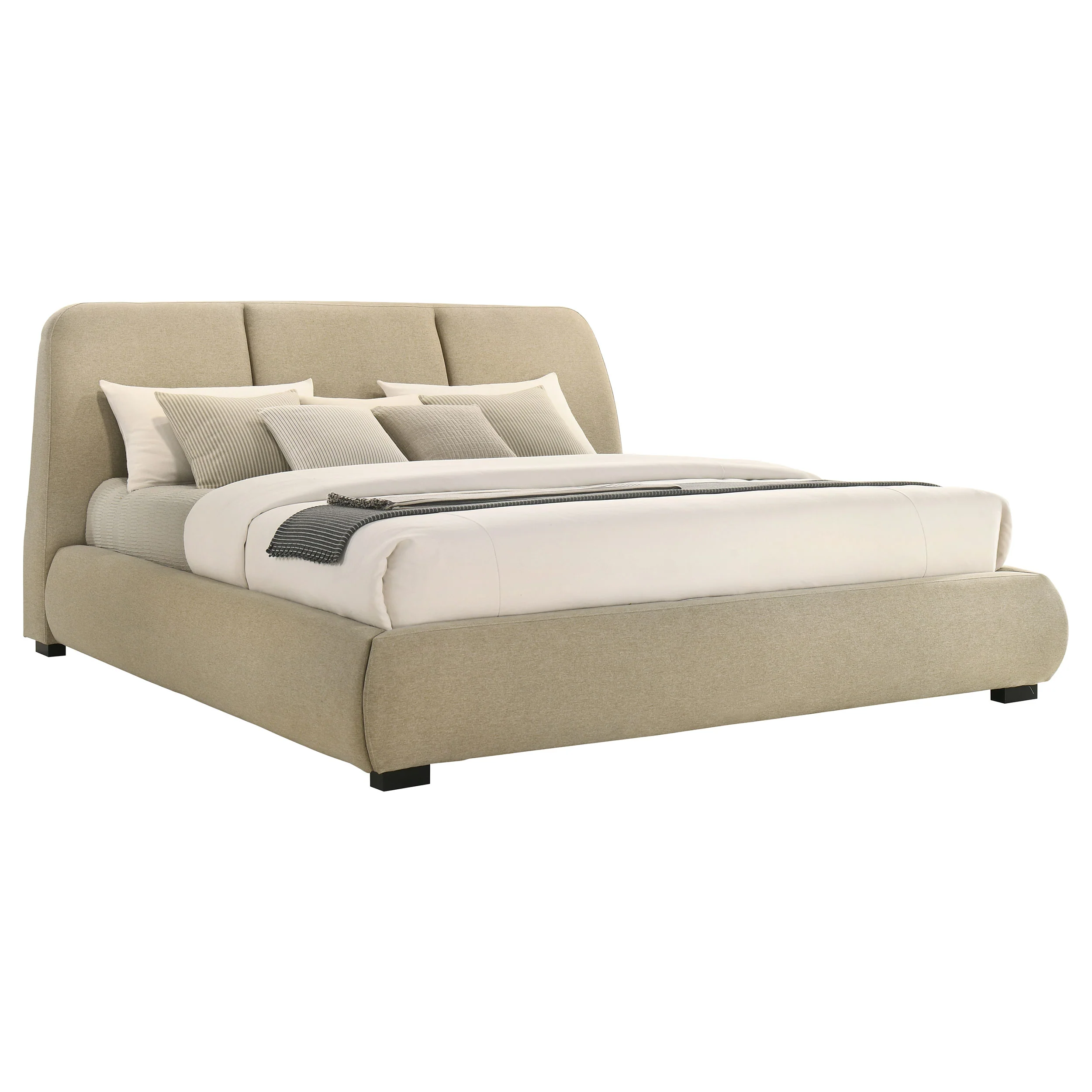 Mokena 46-inch Upholstered Eastern King Platform Bed in Light Brown - Image 5