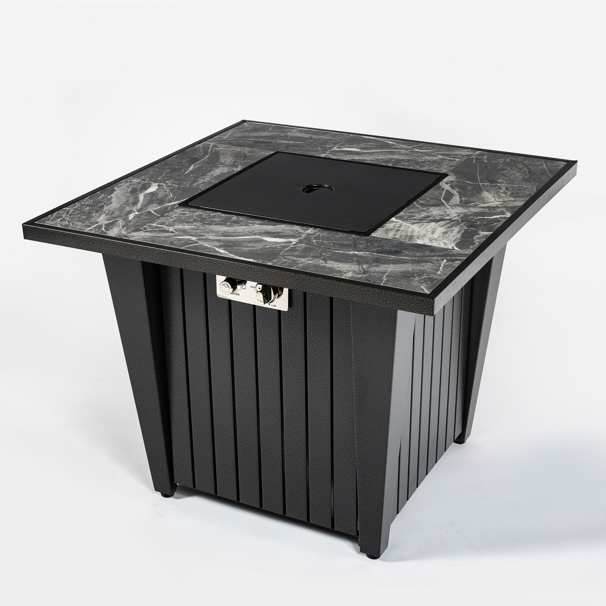 Morden Steel Fire Pit Table With Marble Tile Tabletop, Glass Wind Guard And Lid - Image 6