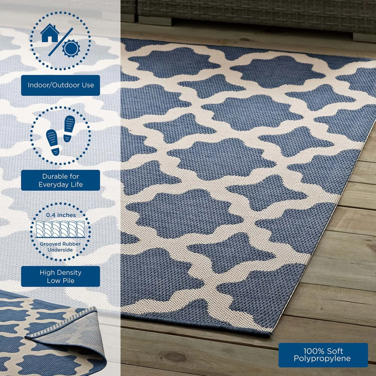 Moroccan Trellis Polypropylene Indoor Outdoor Area Rug - Versatile All-Weather - Image 49