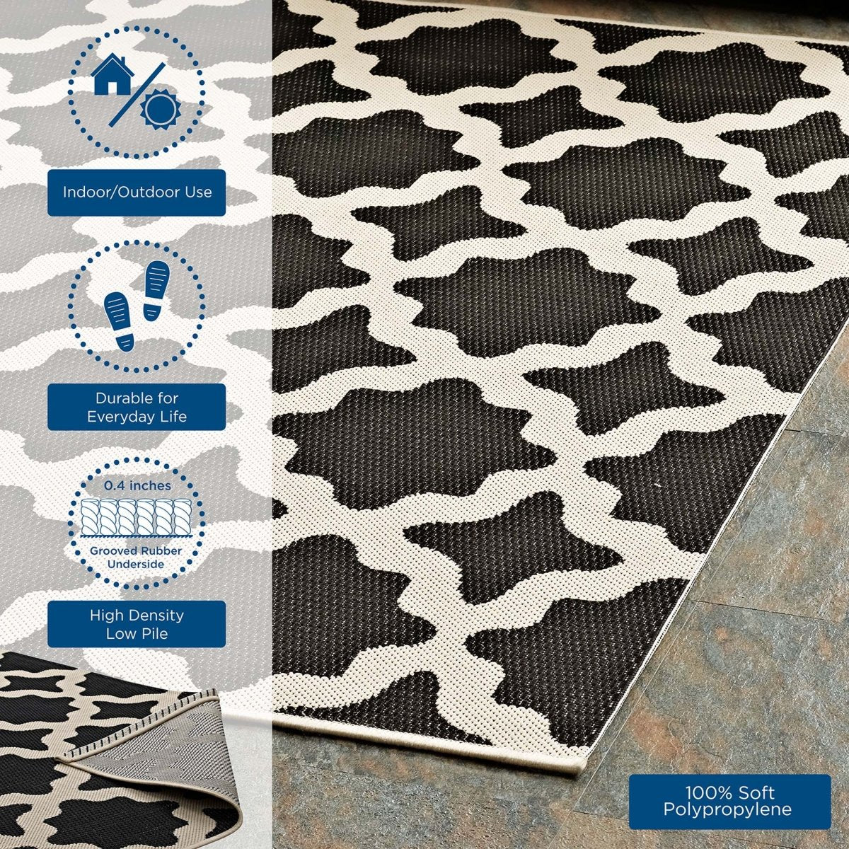 Moroccan Trellis Polypropylene Indoor Outdoor Area Rug - Versatile All-Weather - Image 76