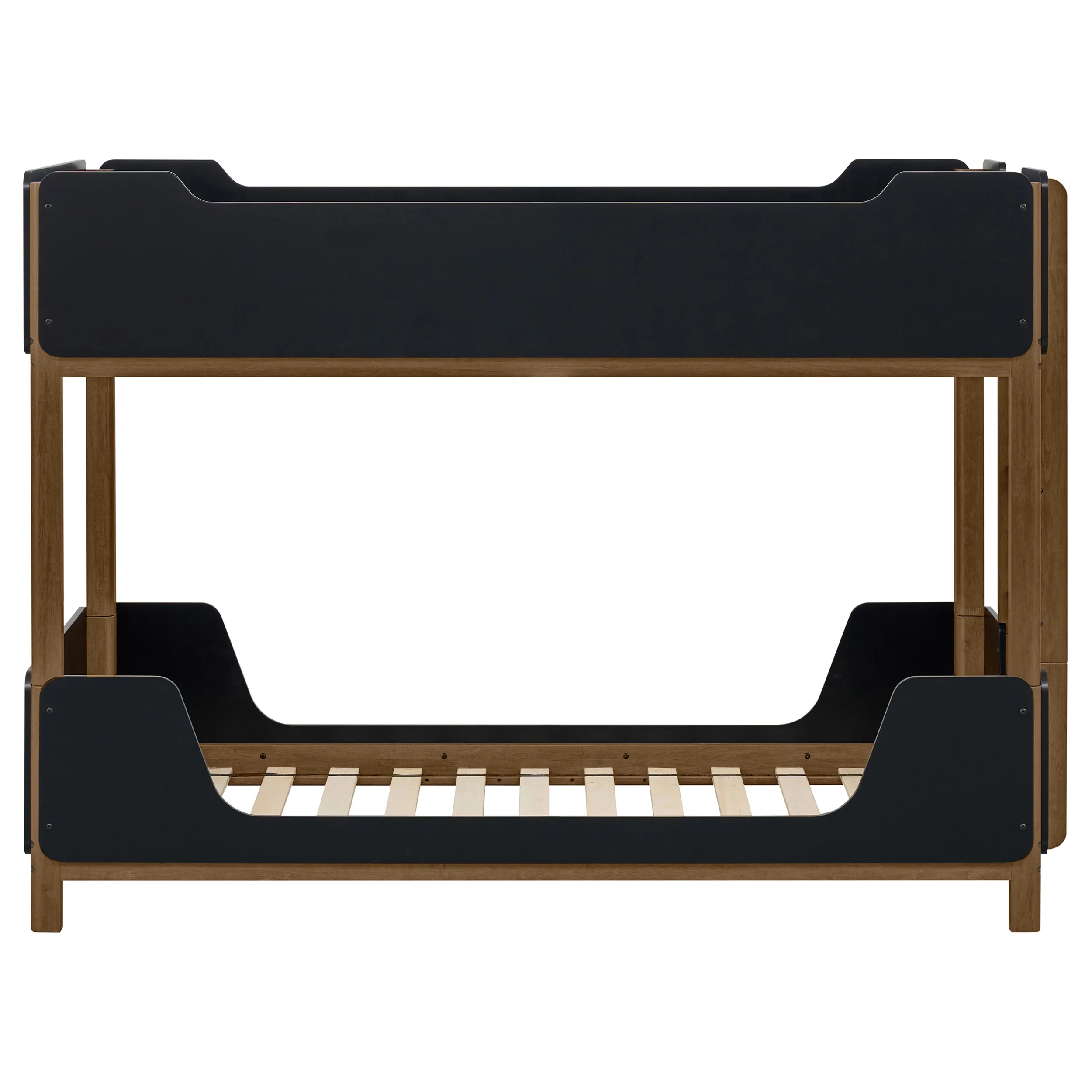 Morris Twin Over Twin Wood Bunk Bed, Walnut and Black - Image 2