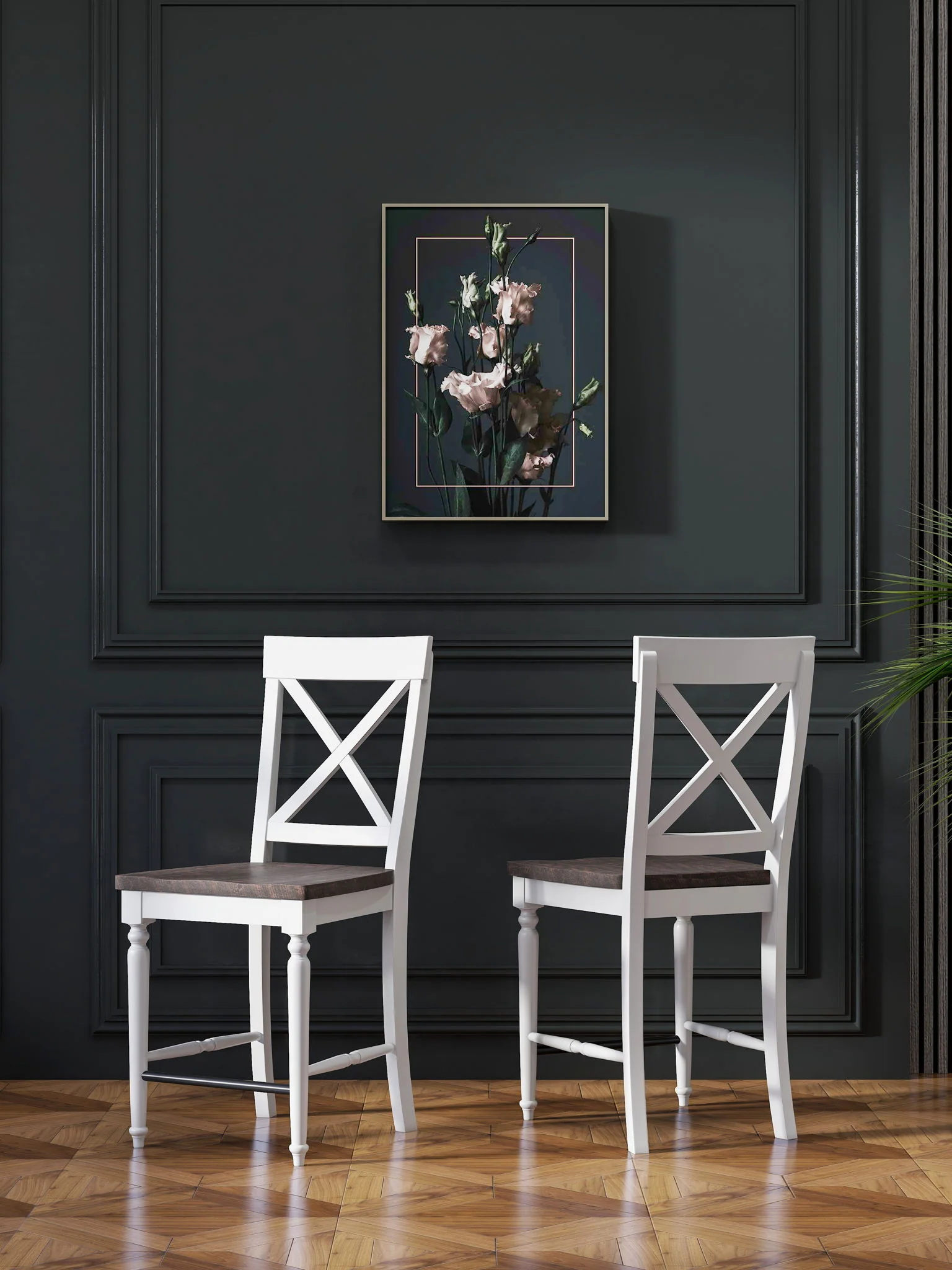 24" Tall Bar Stools (Set of 2) - Brown / White