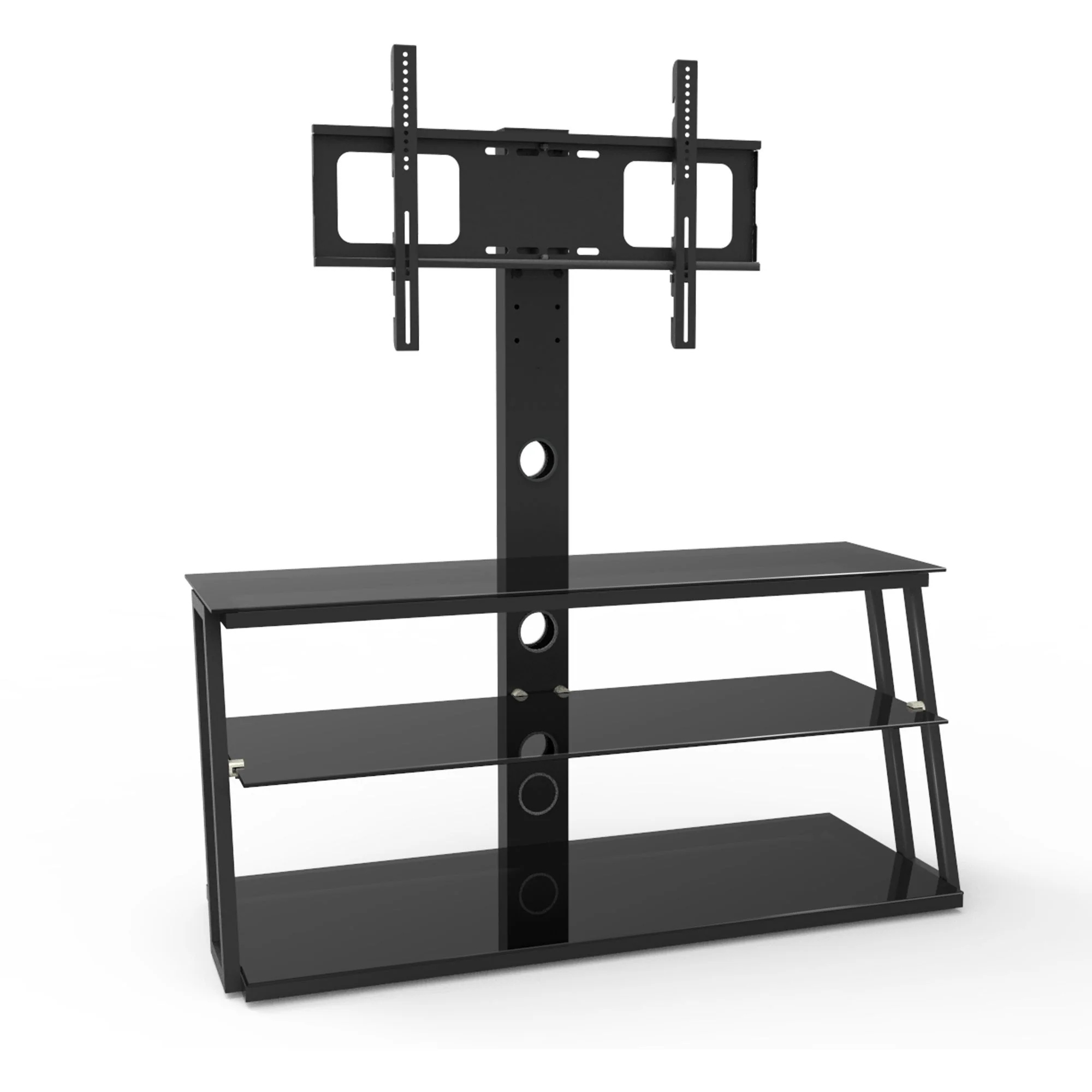 Multi-Function Angle And Height Adjustable Tempered Glass TV Stand - Black - Image 8