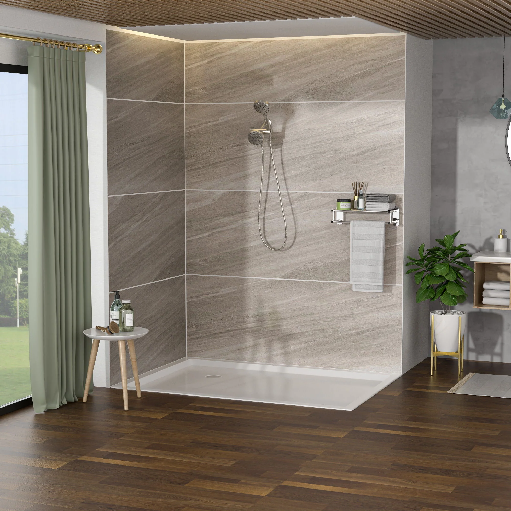 Multi Function Dual Shower Head 4.7" Rain Showerhead & 8 Function Hand Shower System - Brushed Nickel - Image 7
