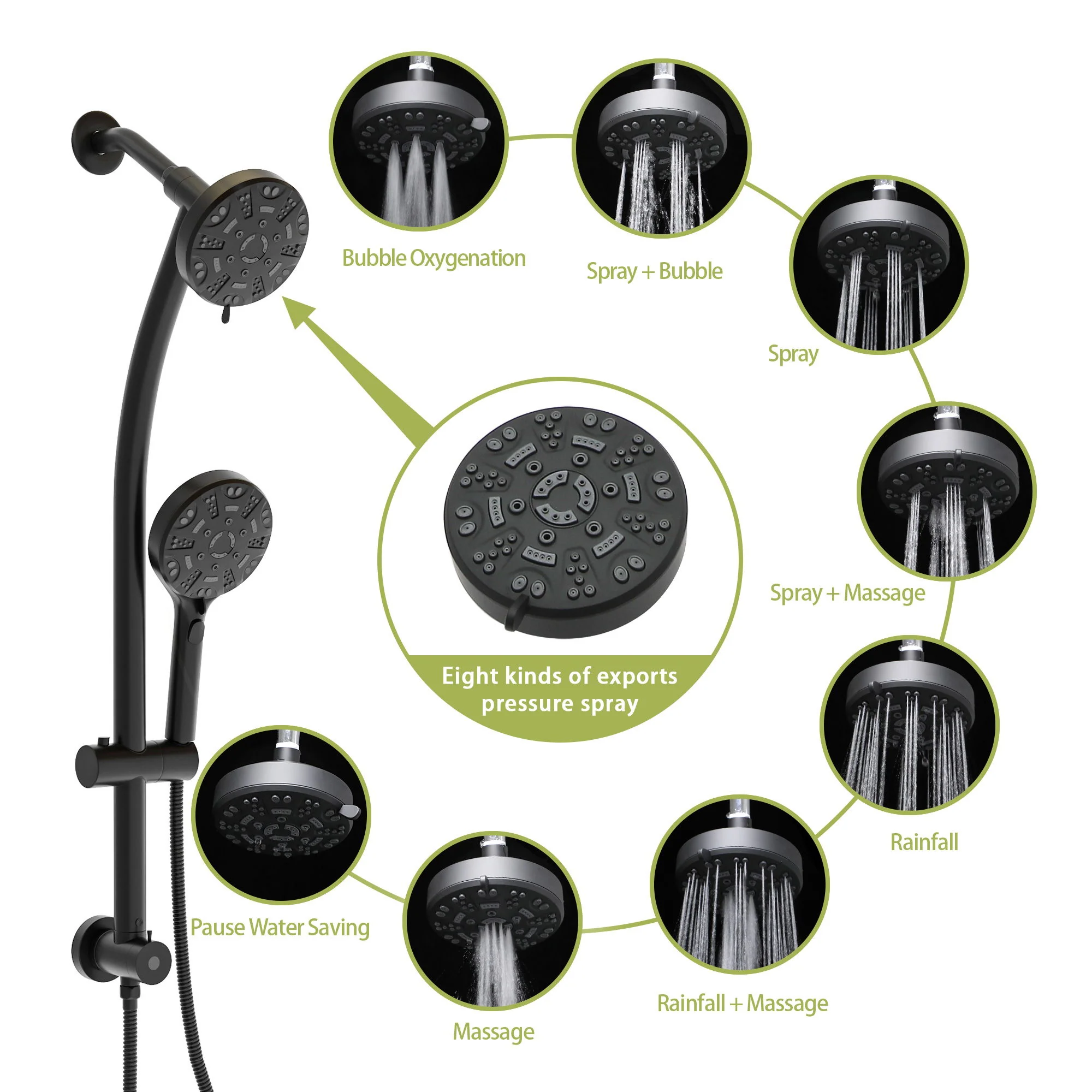 Multi Function Dual Shower Head System With 4.7" Rain Showerhead, 8 Function Hand Shower, Adjustable Slide Bar - Image 20