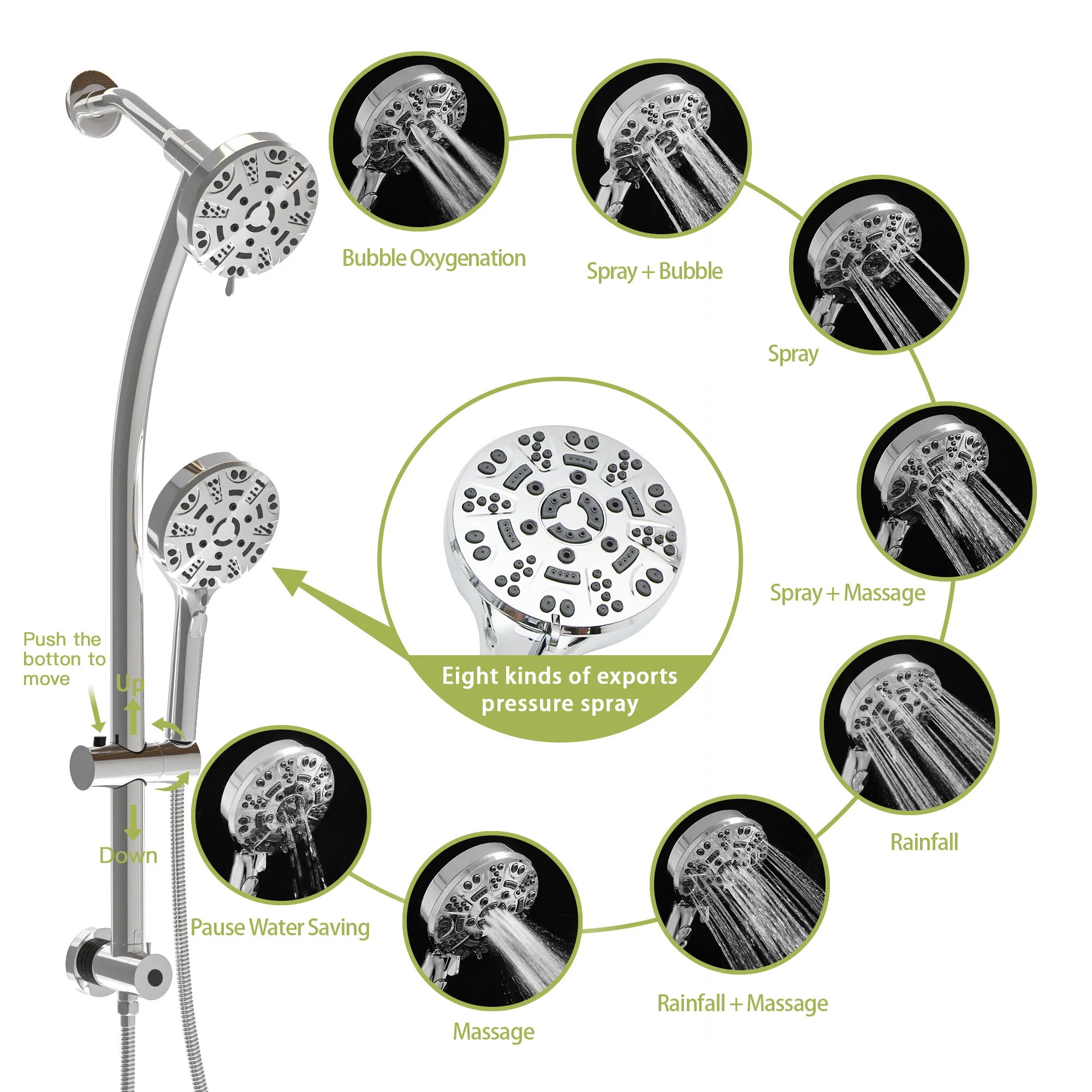 Multi Function Dual Shower Head System With 4.7" Rain Showerhead, 8 Function Hand Shower, Adjustable Slide Bar - Image 25