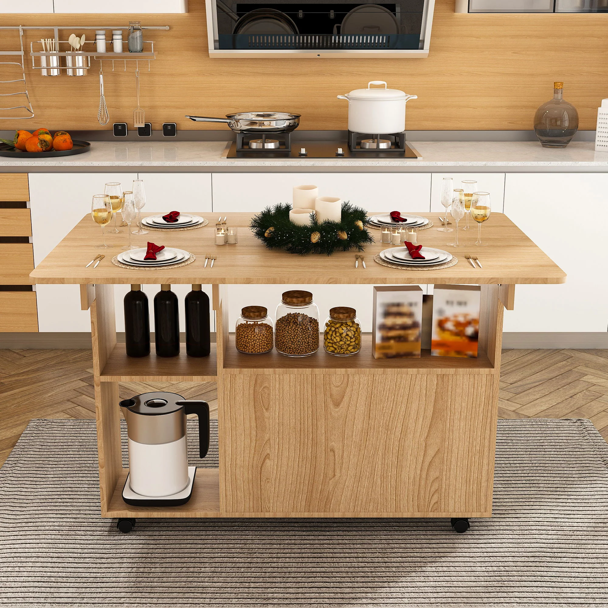 Multi Functional Folding Table With Storage Shelves And Wheels - Image 19