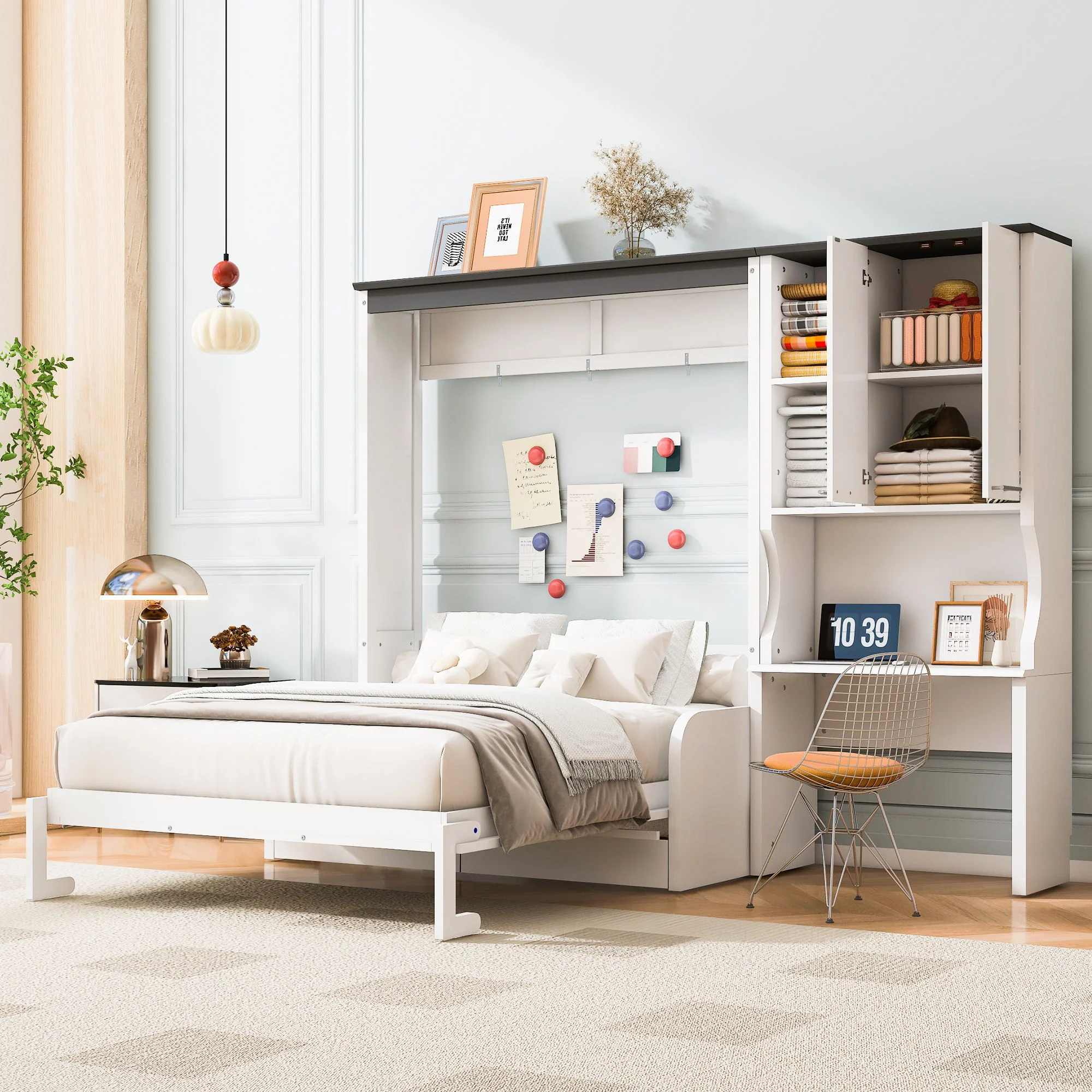Multi Functional Murphy Bed With Sofa, Desk, And Storage Cabinet In, Full Size - White - Image 6