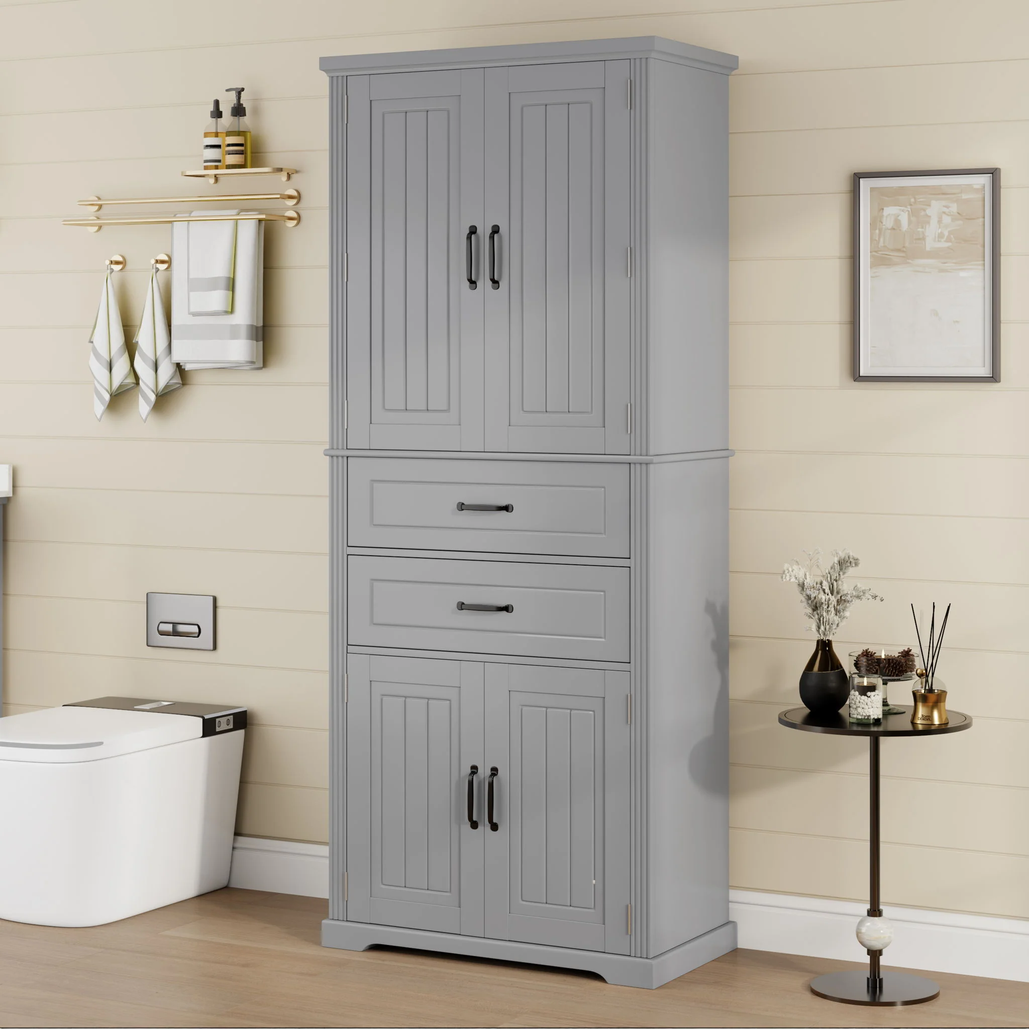 Multi Functional Storage Cabinet With Adjustable Shelves, 2 Drawers, Door Shelves - Image 14