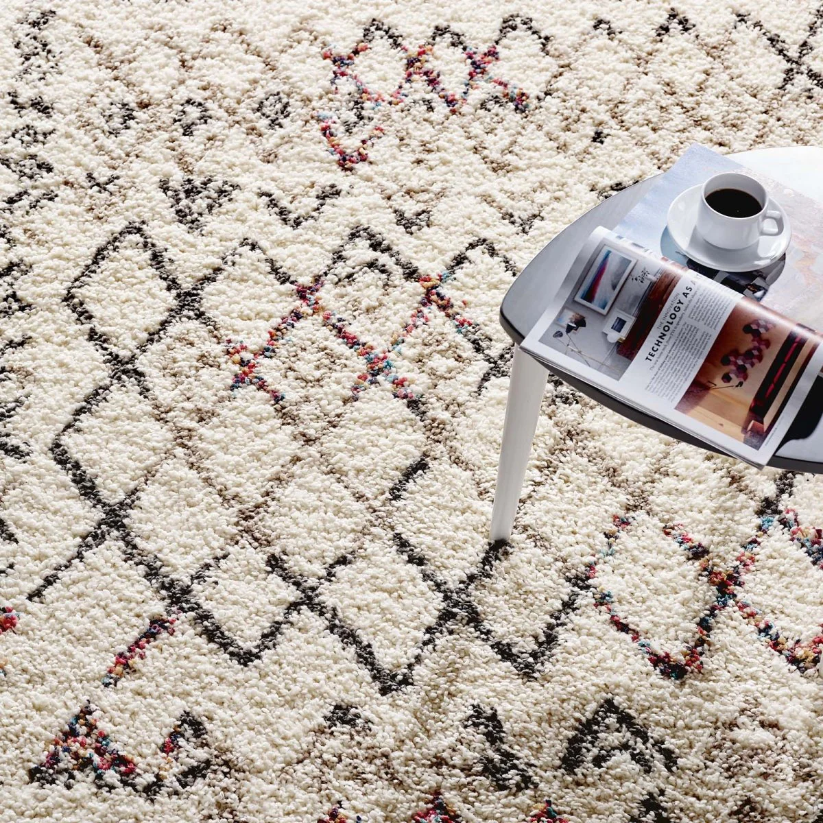 Multicolor Rainbow Diamond Shag Area Rug — Soft Plush Retro Geometric Accent Carpet - Image 14