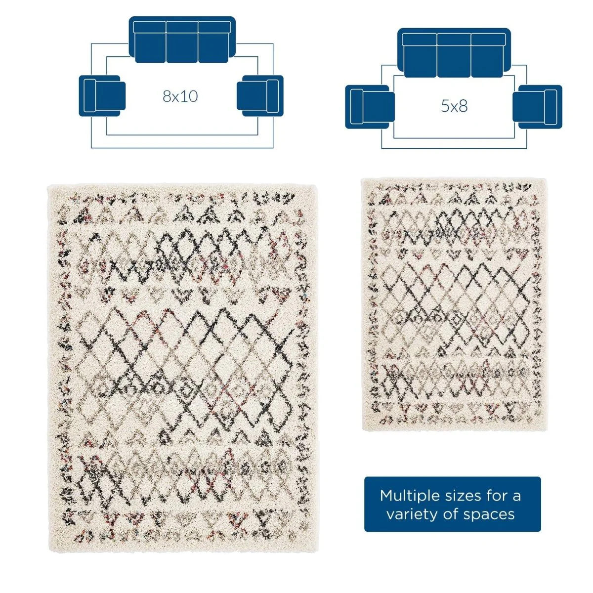 Multicolor Rainbow Diamond Shag Area Rug — Soft Plush Retro Geometric Accent Carpet - Image 15