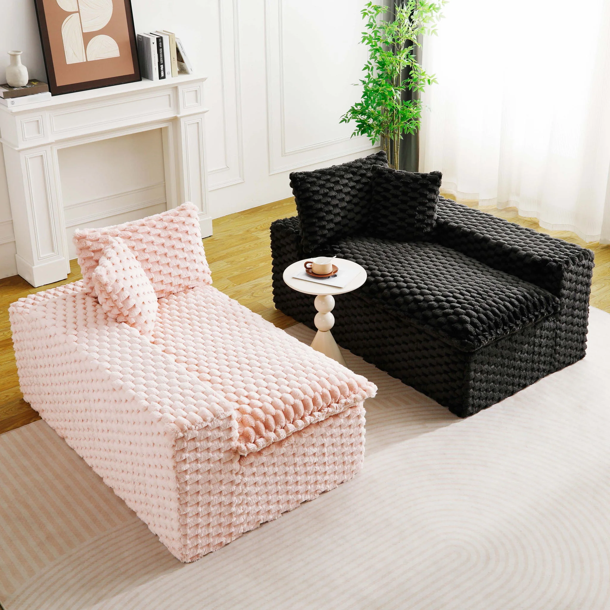 Multifunctional Sofa Pink Black, Fits 4 People - Image 18