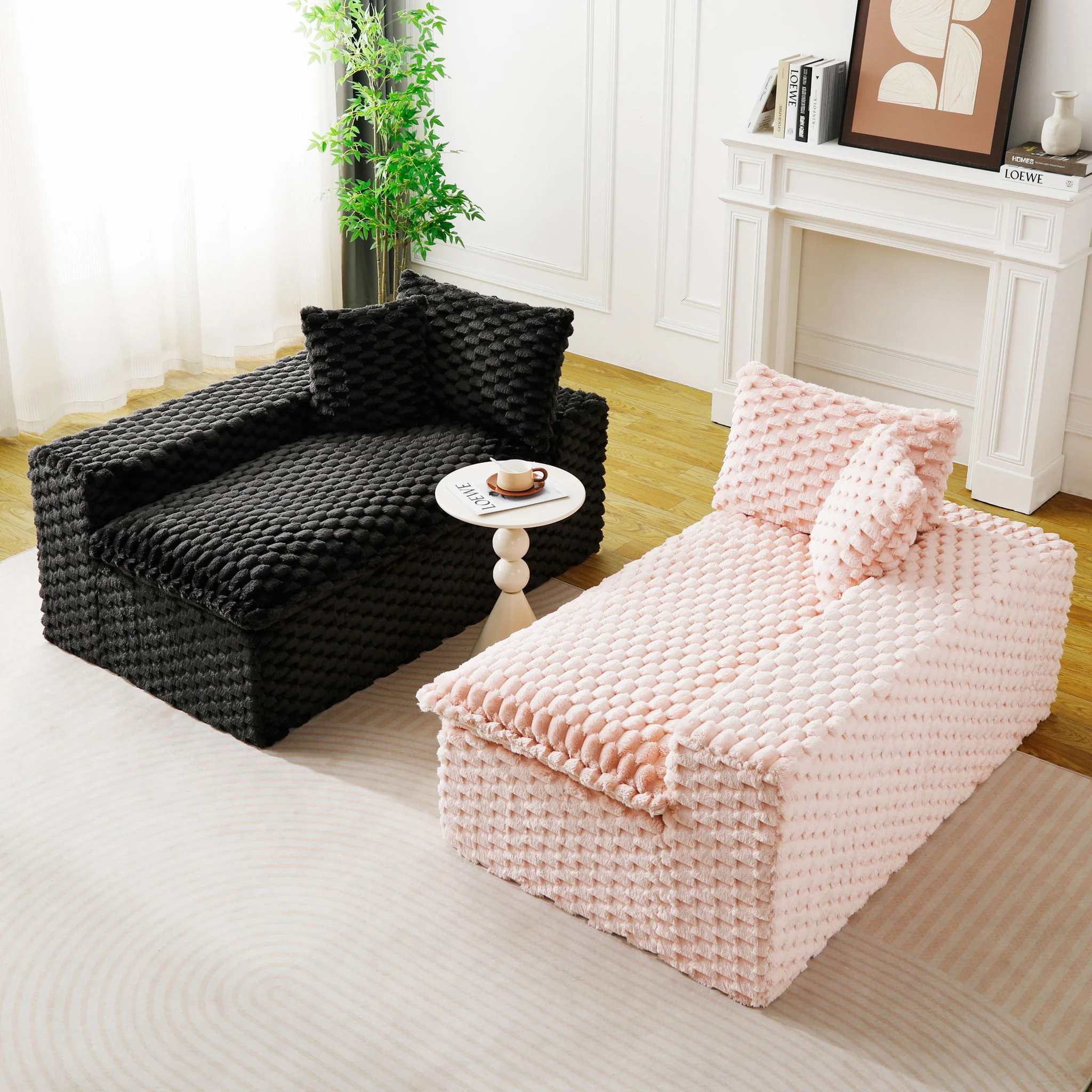 Multifunctional Sofa Pink Black, Fits 4 People - Image 20