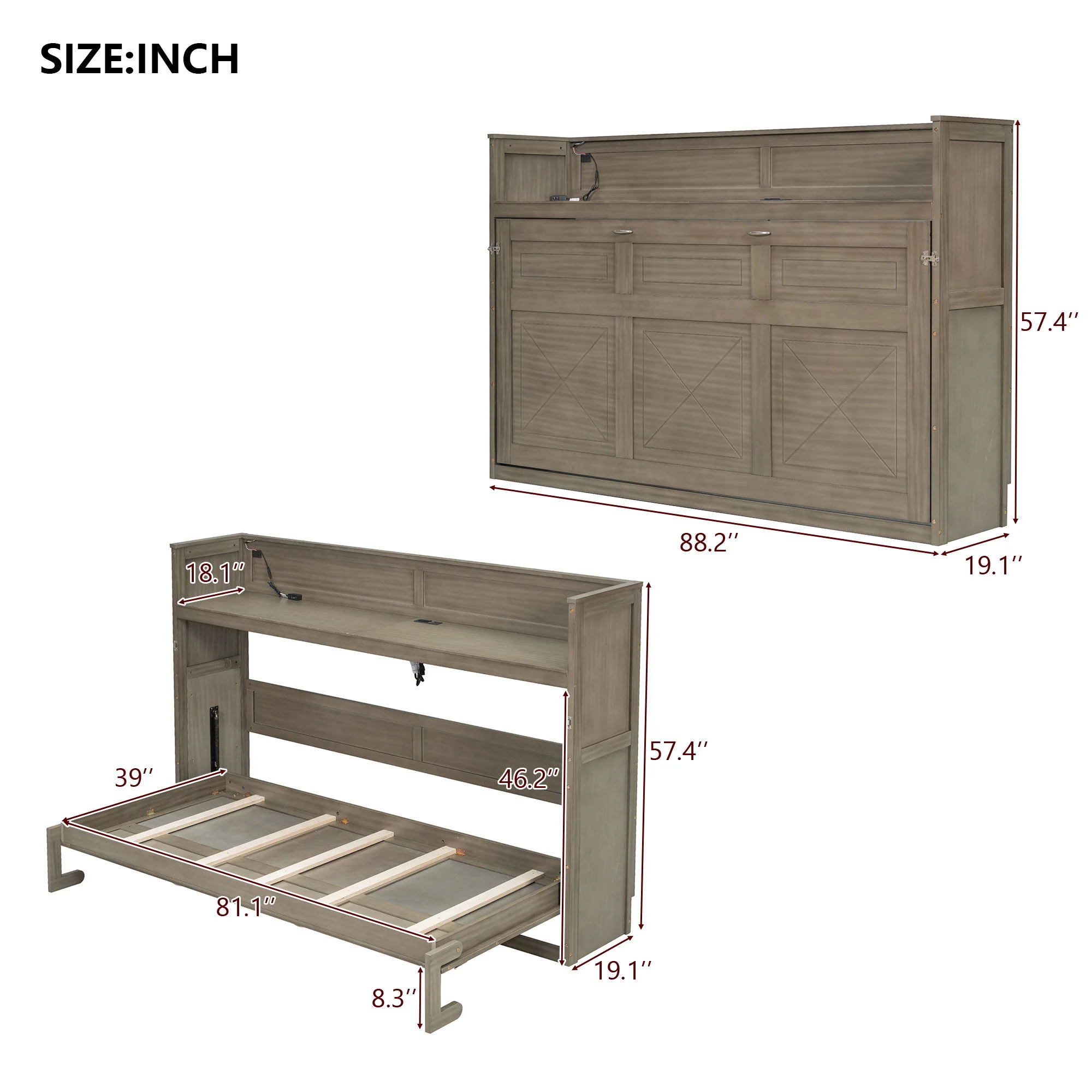 Murphy Bed With Desk, LED Light And USB Charging Station - Image 7