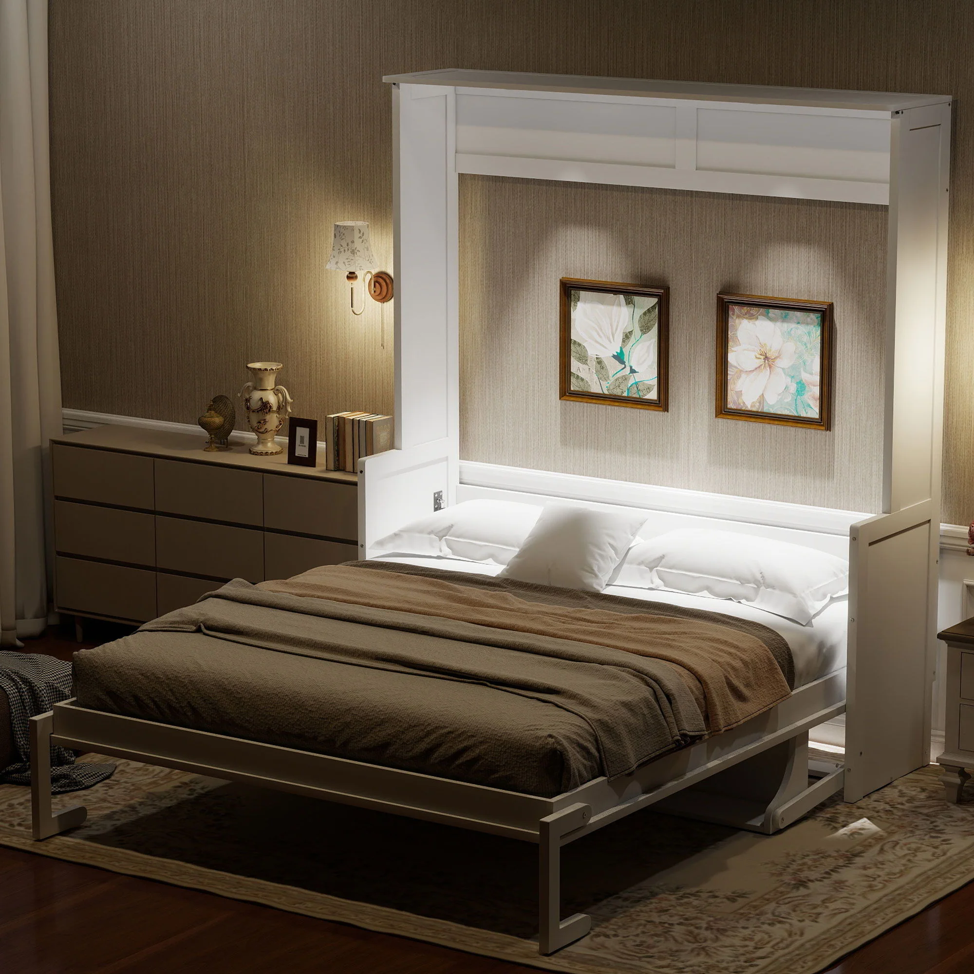 Murphy Bed With Desk, LED Lights & USB Charging Station - Image 16