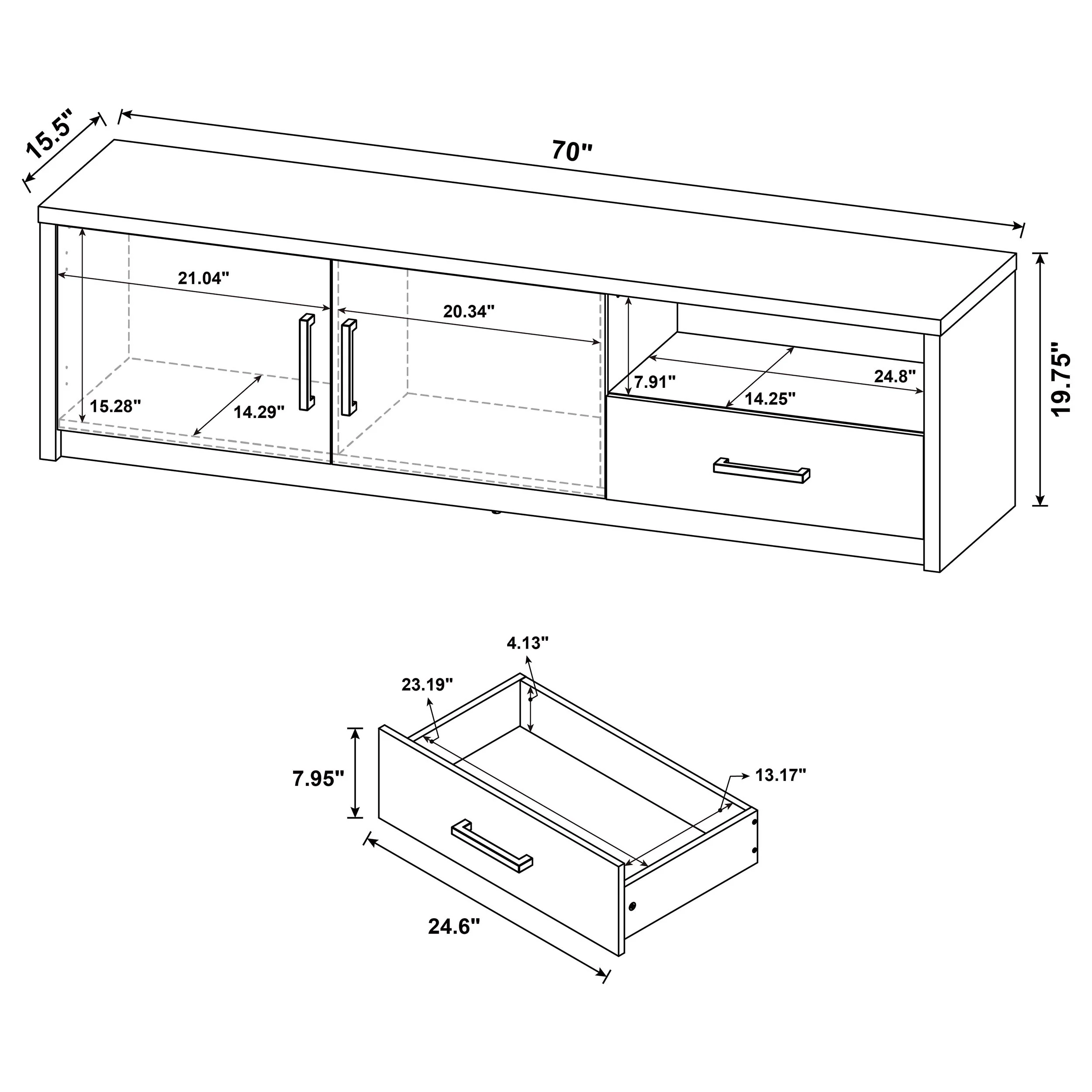 Murray 70-Inch 2-Door TV Stand Media Console, Black - Image 11
