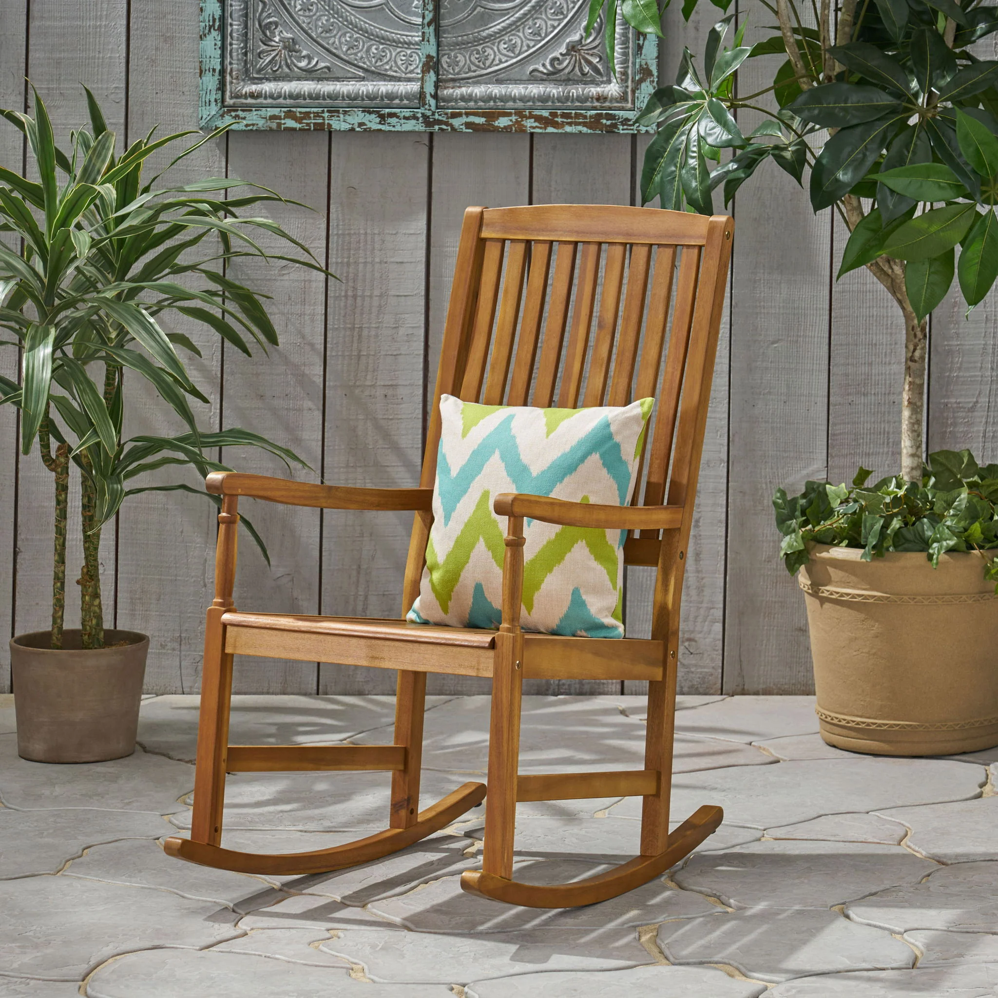 Muse - Outdoor Acacia Rocking Chair With Slat Design - Teak - Image 8
