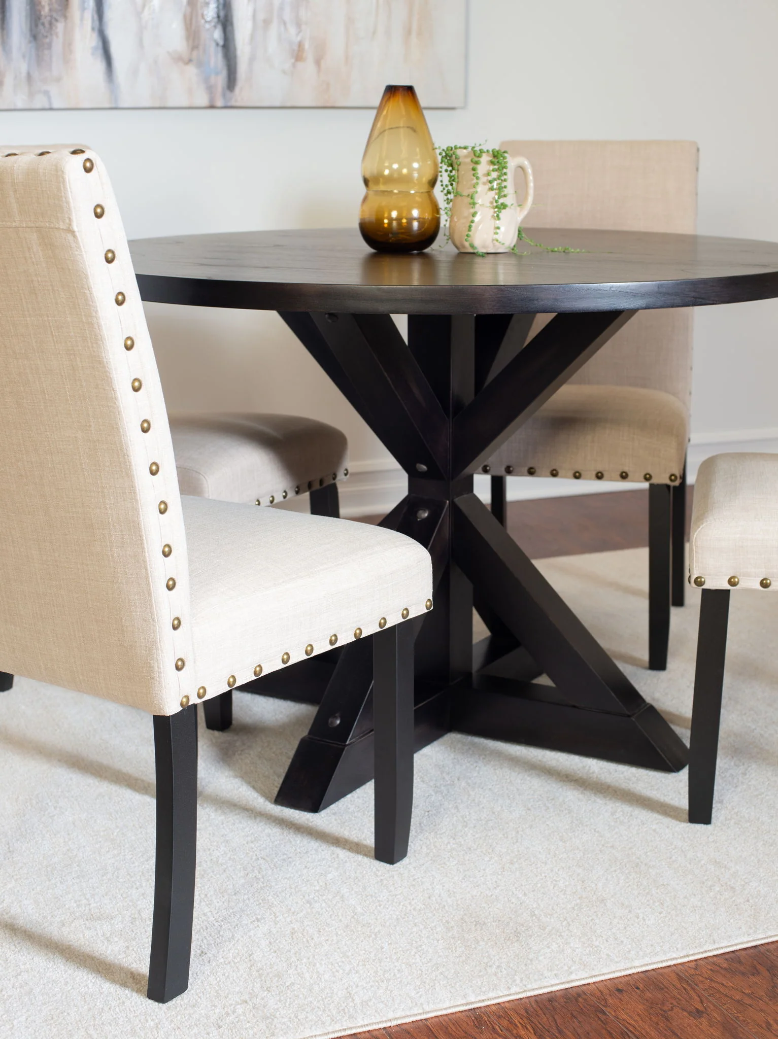 Mytzi - 5 Piece Dining Set, Cross-Buck Dining Table With 4 Stylish Chairs - Black / Beige - Image 3