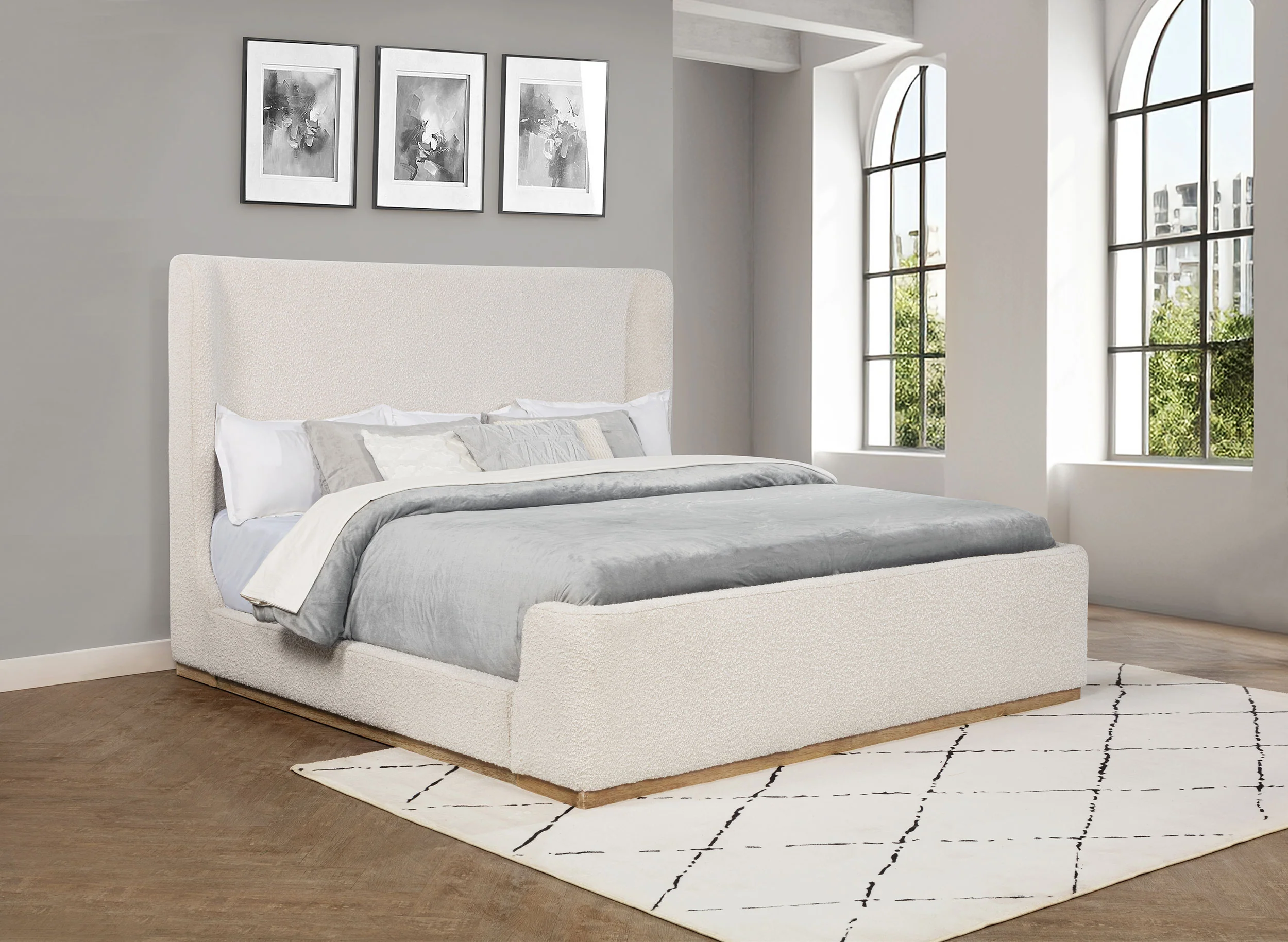 Nala Upholstered Eastern King Sleigh Bed in Cream - Image 4