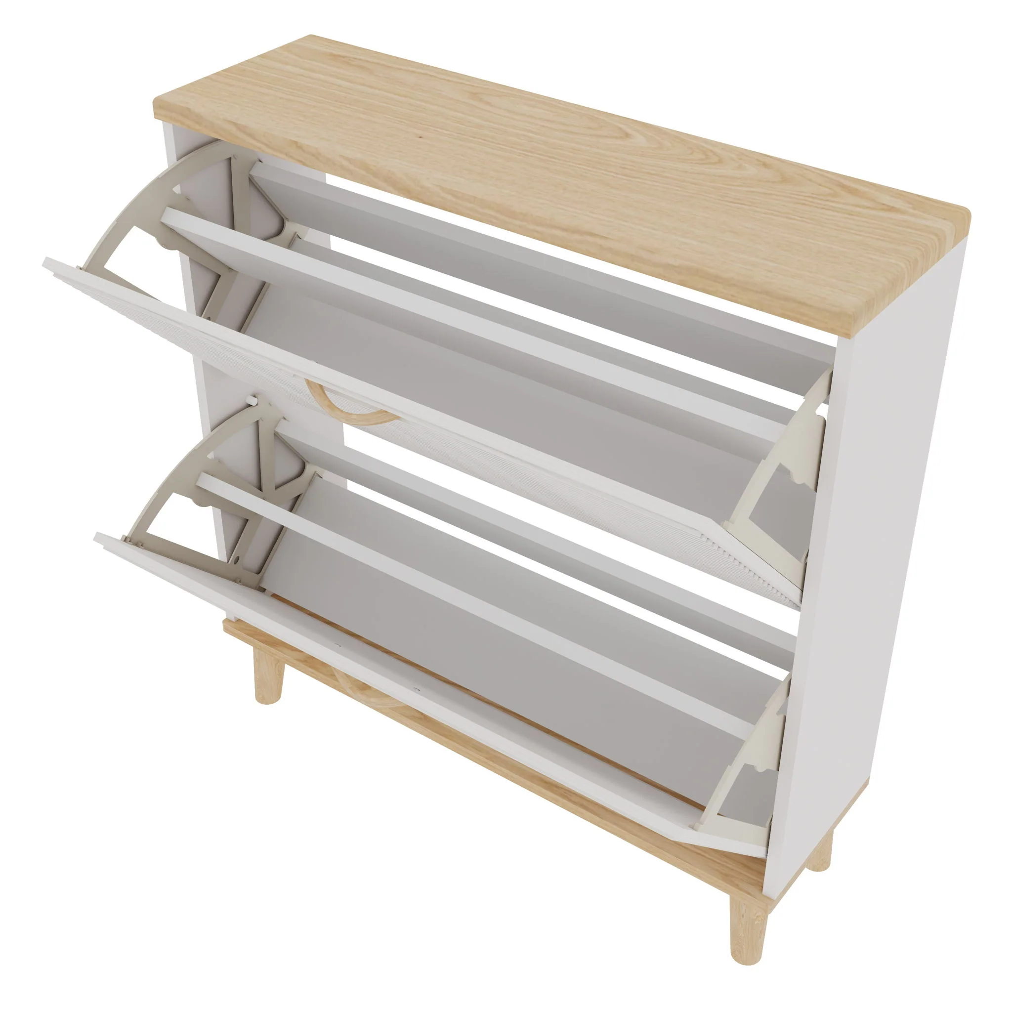 Narrow - Entryway Shoe Storage Cabinet With 2 Flip Drawers Legs - Natural / White - Image 7