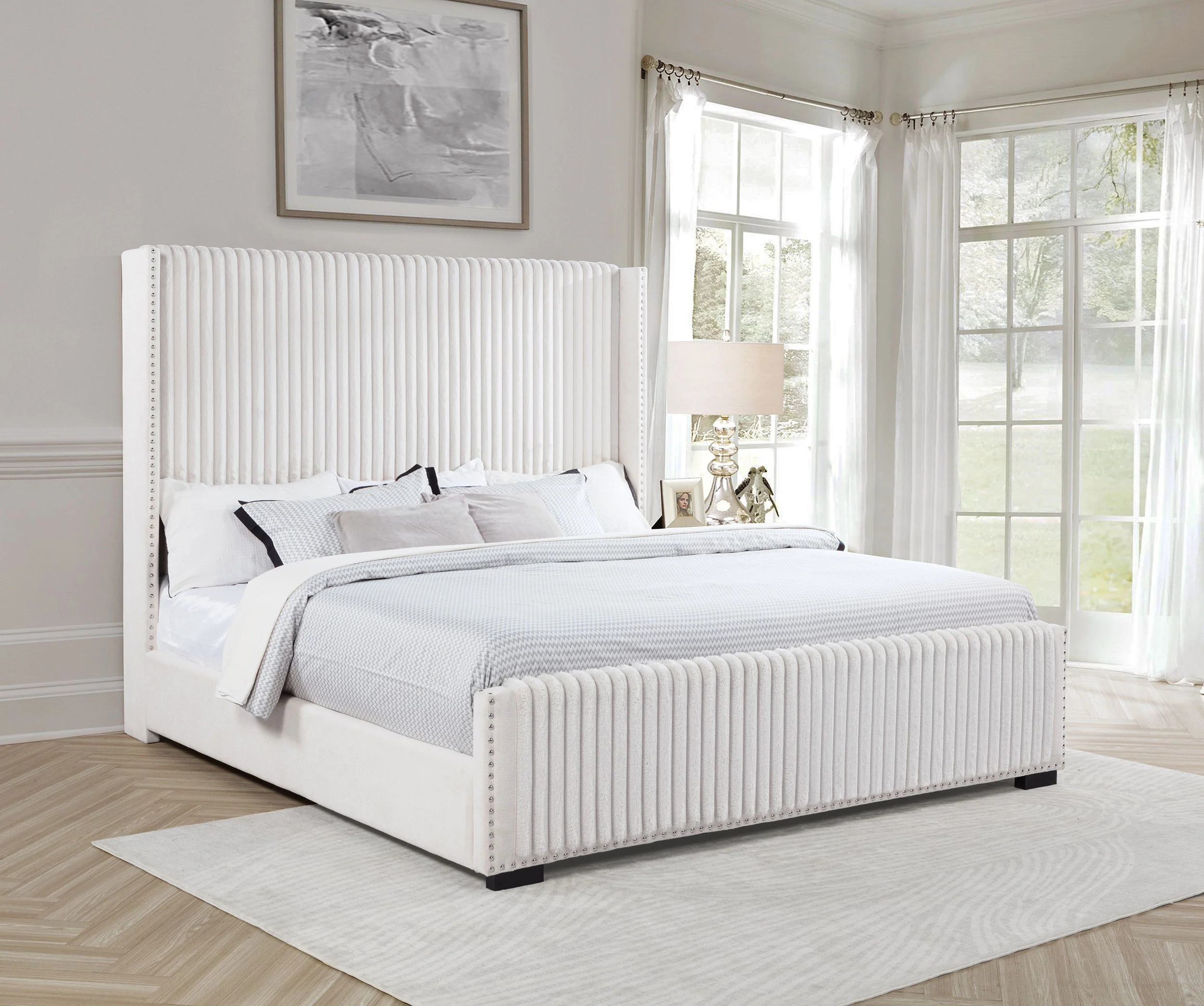 Natasha 65-inch Upholstered California King Bed Cream - Image 5