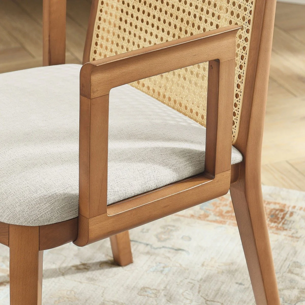 Natural Beech Wood and Rattan Cane Back Dining Armchair - Image 6