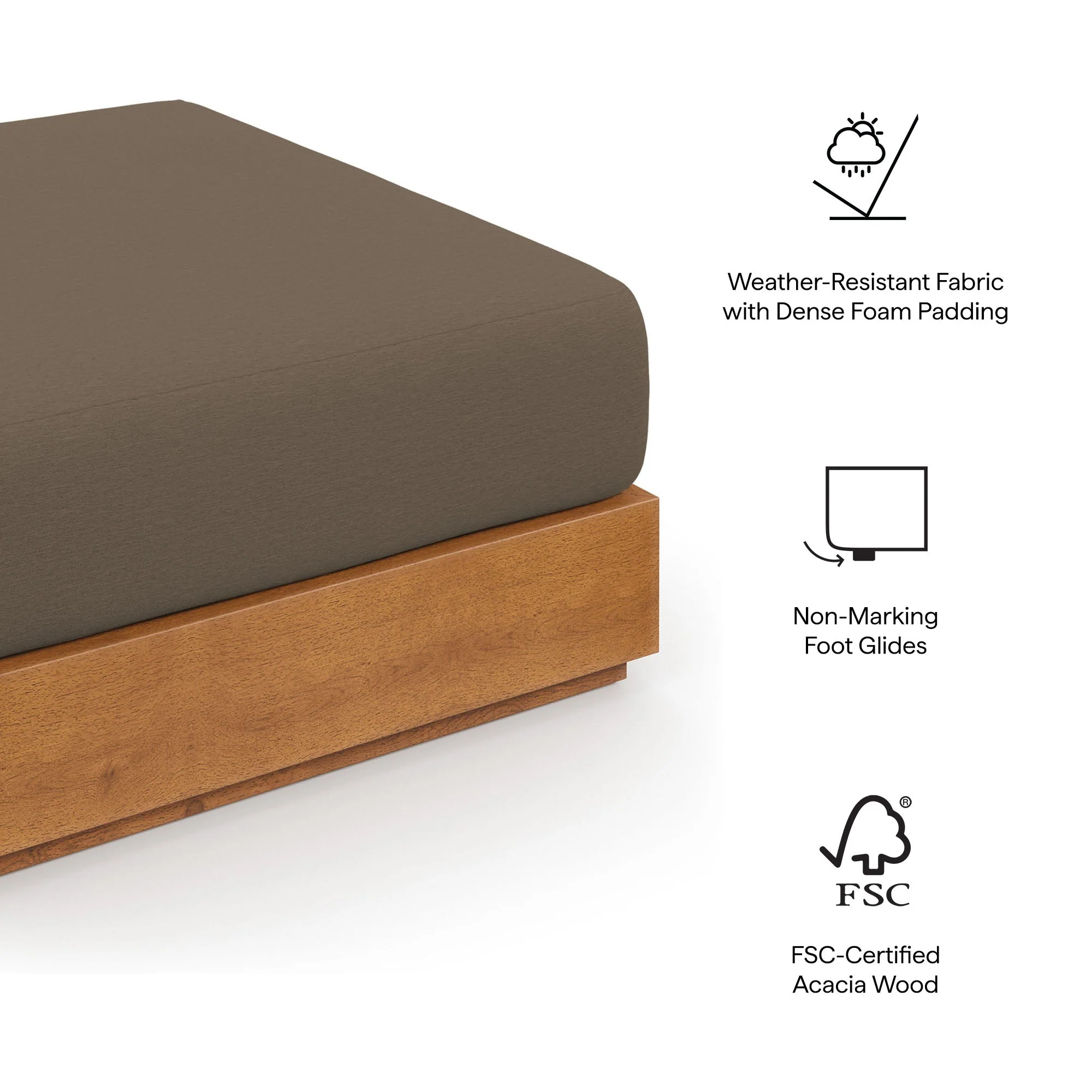 Natural Outdoor Patio Acacia Wood Ottoman — Durable Garden Deck Poolside Footrest - Image 11