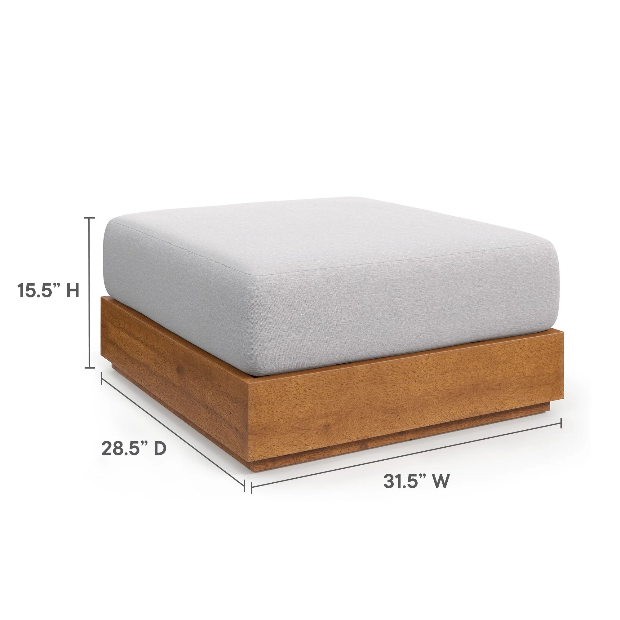 Natural Outdoor Patio Acacia Wood Ottoman — Durable Garden Deck Poolside Footrest - Image 4