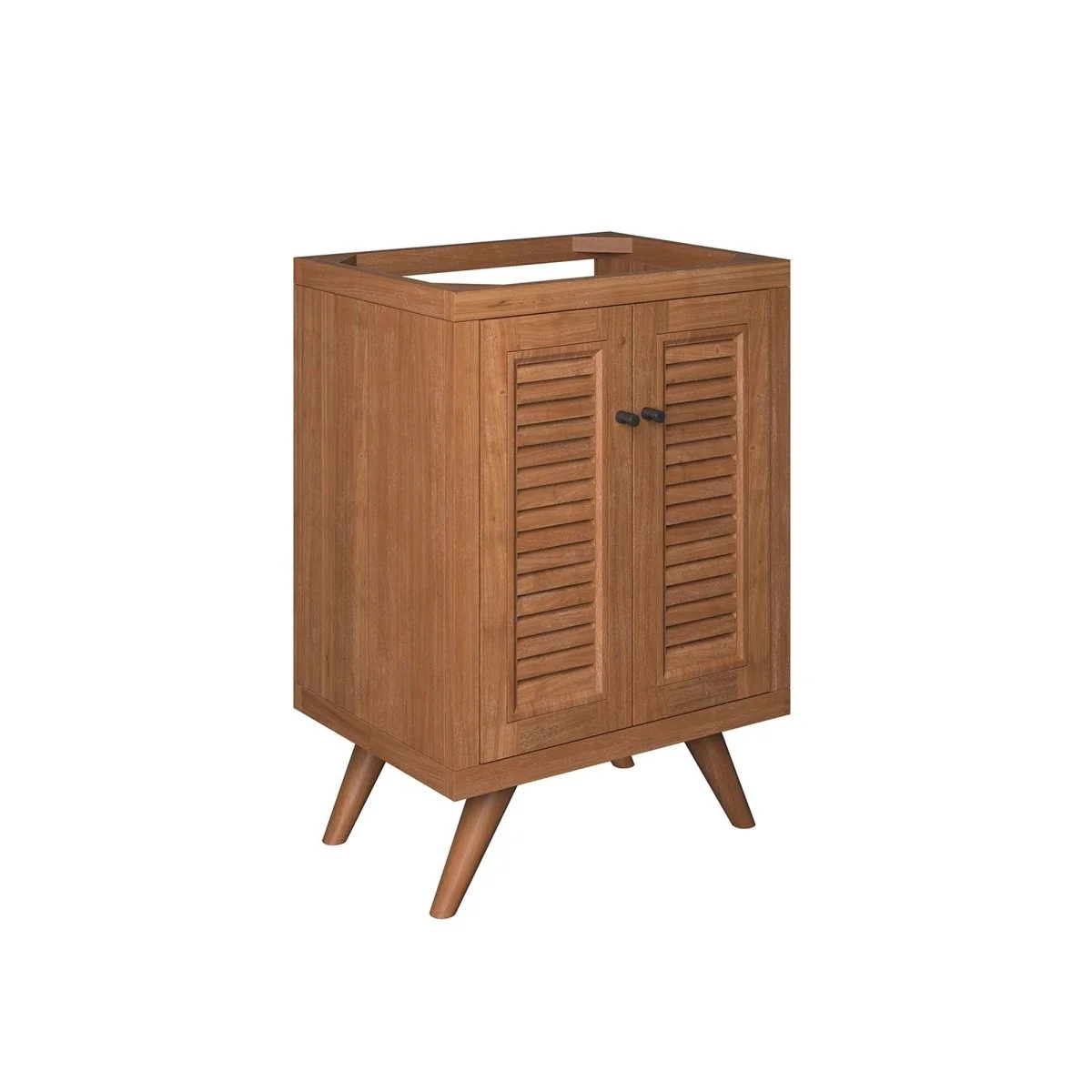 Natural Teak Wood Bathroom Vanity Cabinet – Coastal Slatted Design with Storage