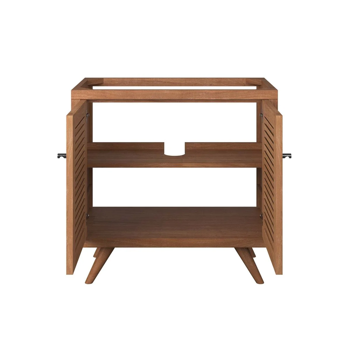 Natural Teak Wood Bathroom Vanity Cabinet – Coastal Slatted Design with Storage - Image 19