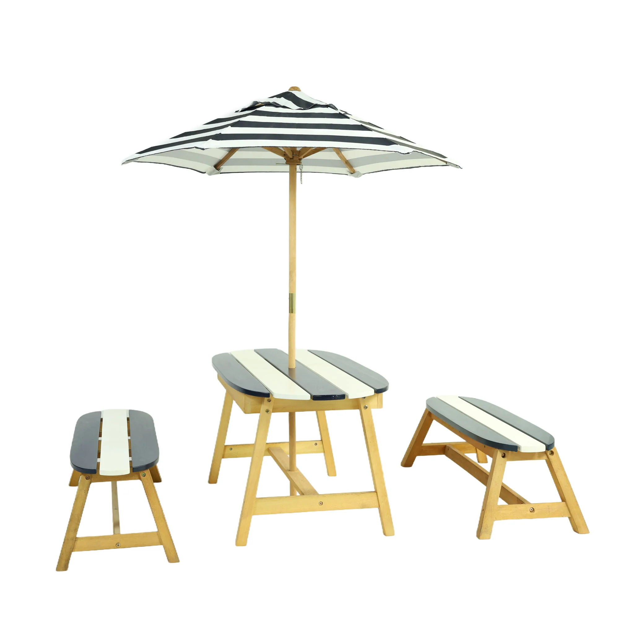 Naturally Playful Kids Picnic Table With Umbrella, Indoor / Outdoor Fun - Blue / White Stripes - Image 4