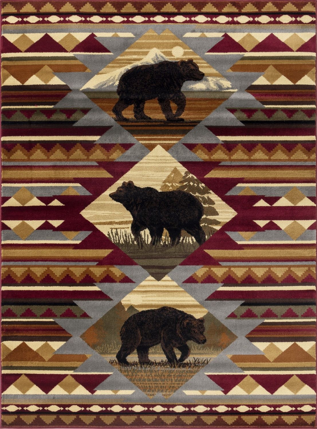Nature's Nest - 5'3" X 7'3" Lodge Area Rug Polypropylene - Multi, Red - Image 4