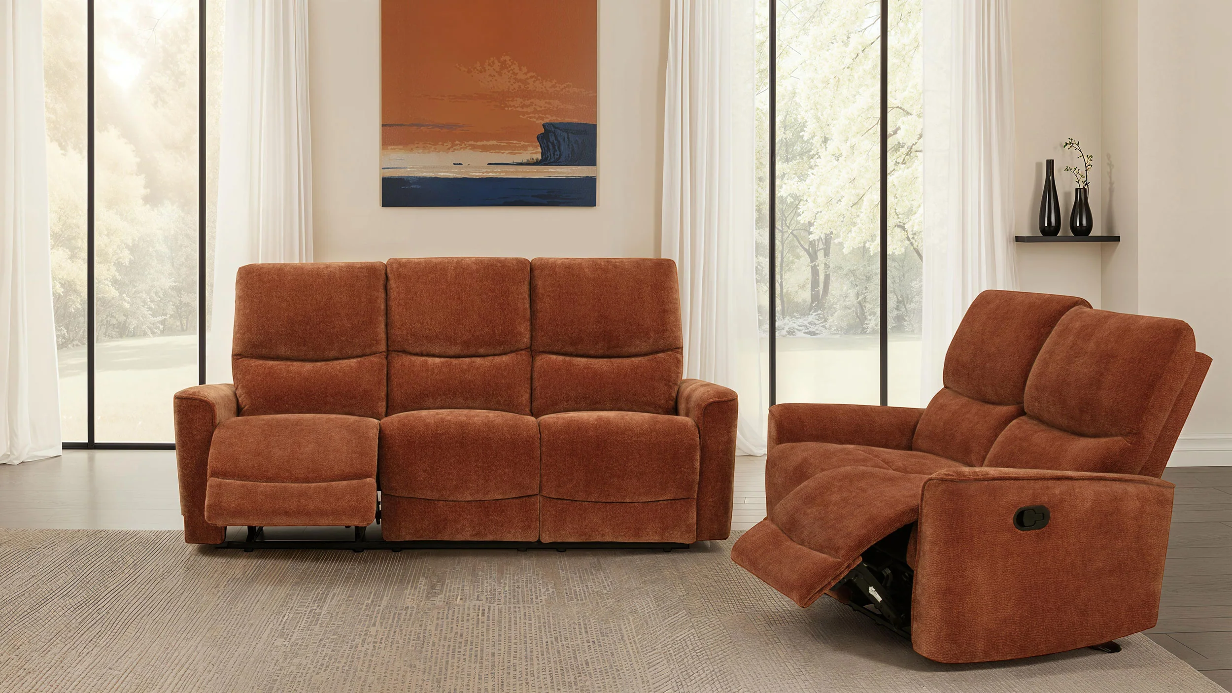 Navarro Chenille Upholstered Reclining Sofa, Burnt Orange - Image 14