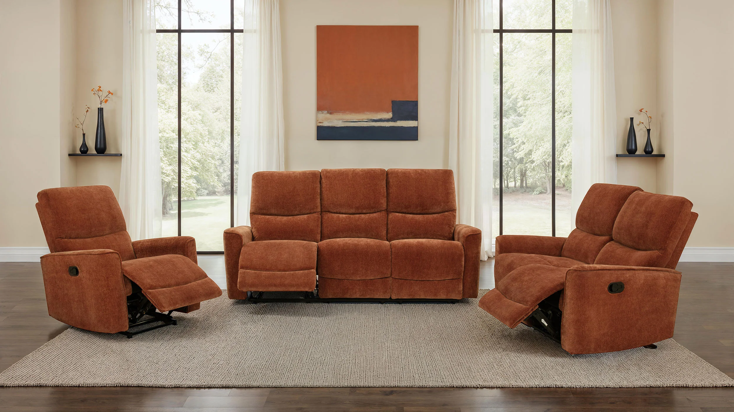 Navarro Chenille Upholstered Reclining Sofa, Burnt Orange - Image 15