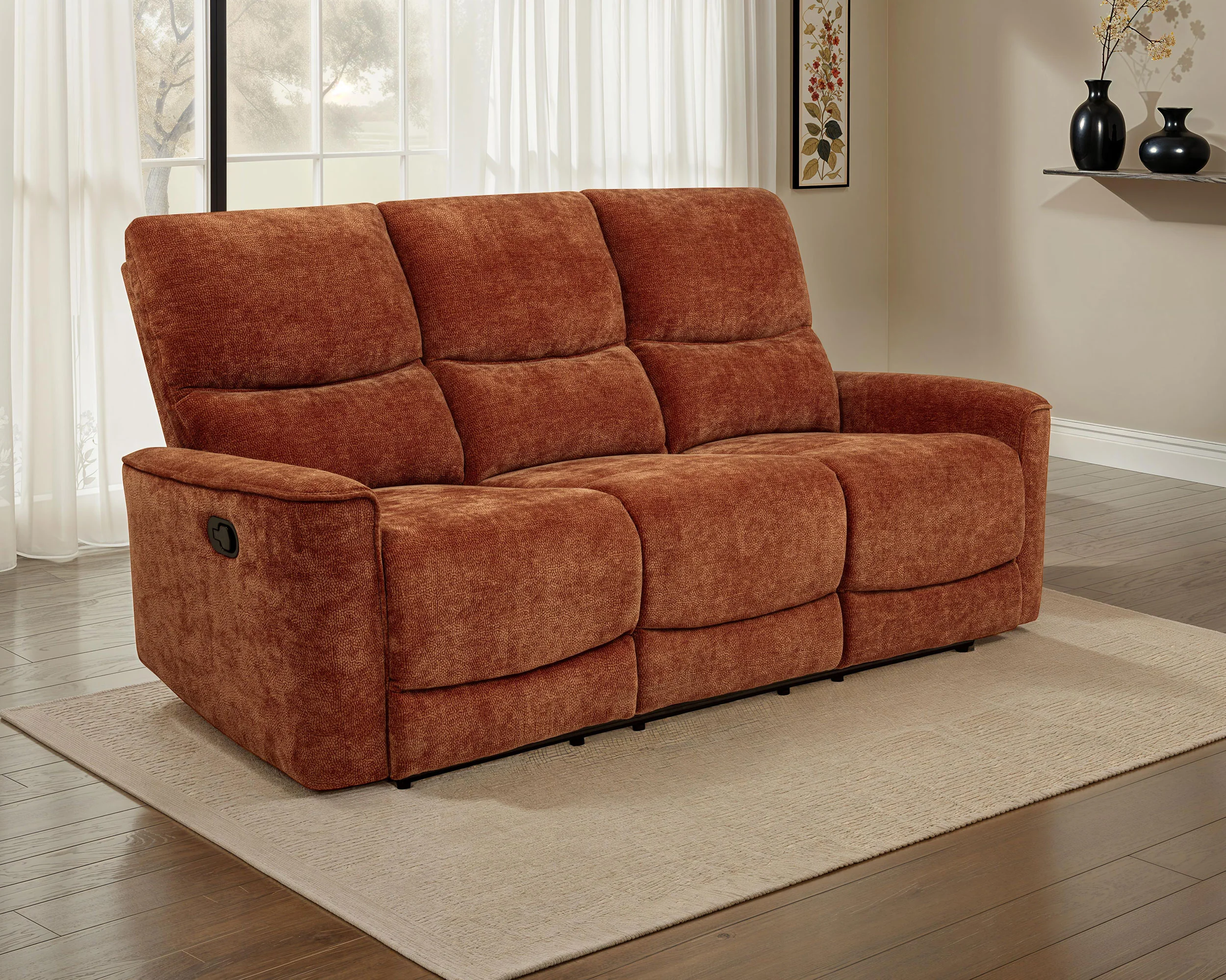 Navarro Chenille Upholstered Reclining Sofa, Burnt Orange - Image 4