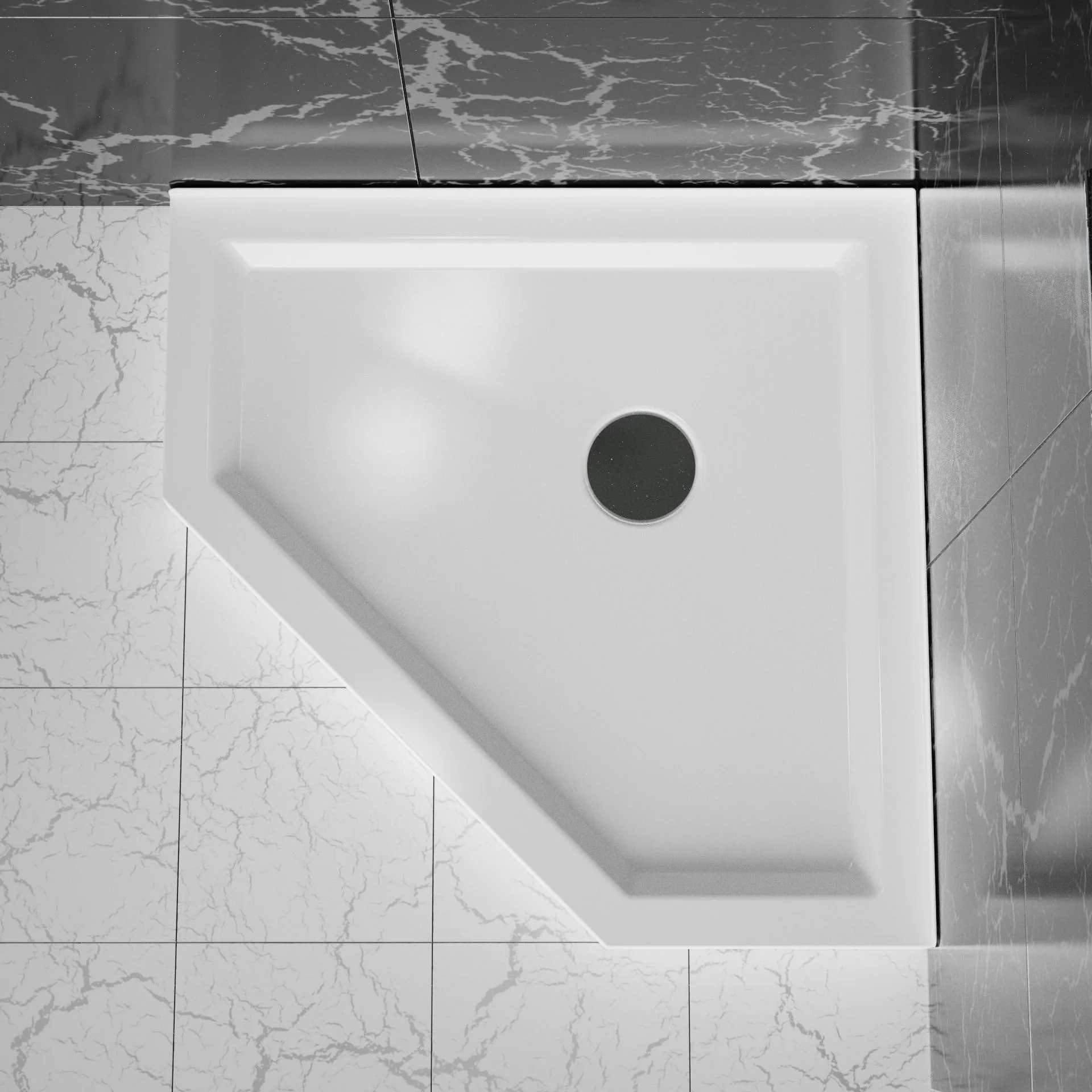 Neo Angle Corner Drain Shower Base - White - Image 5