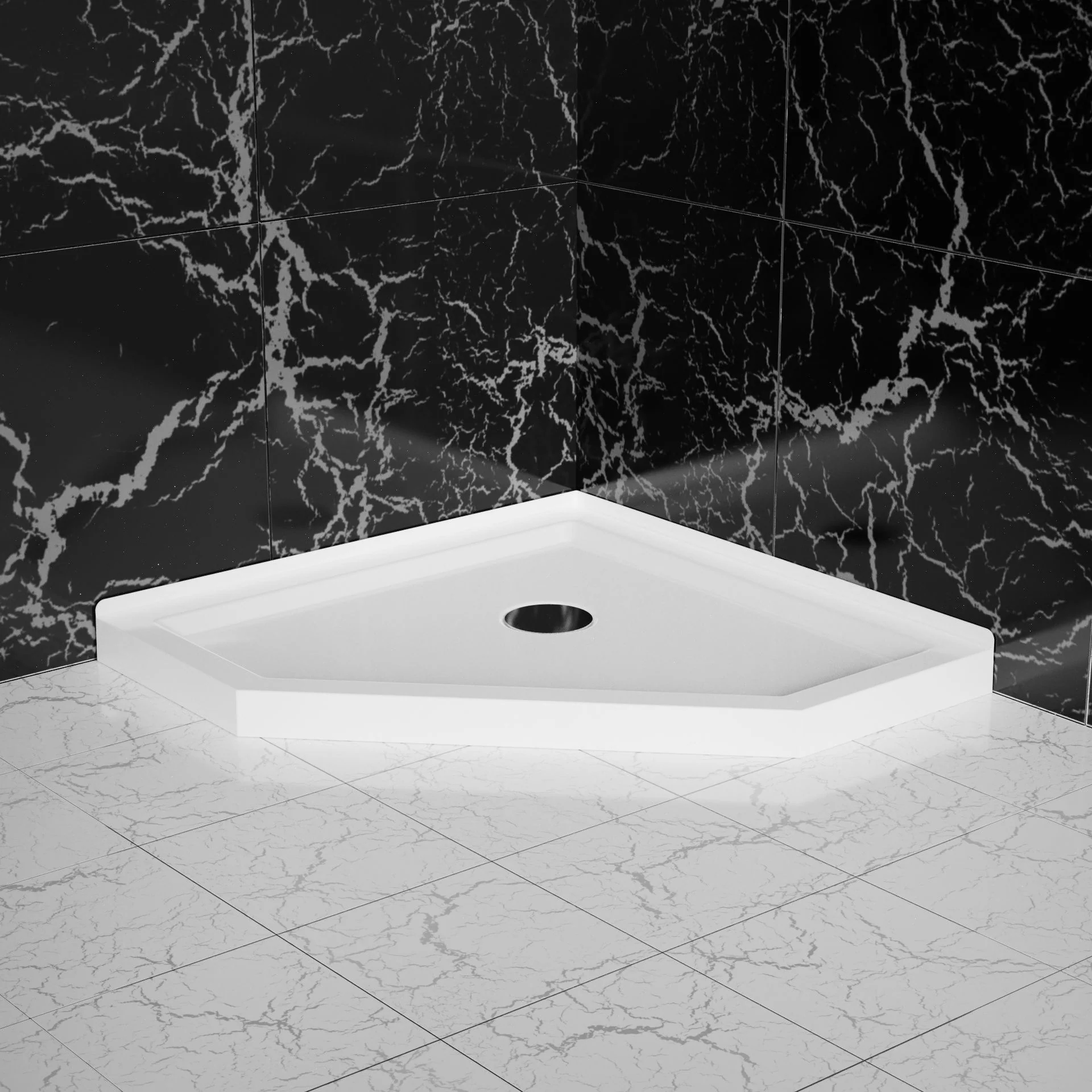 Neo Angle Corner Drain Shower Base - White - Image 6