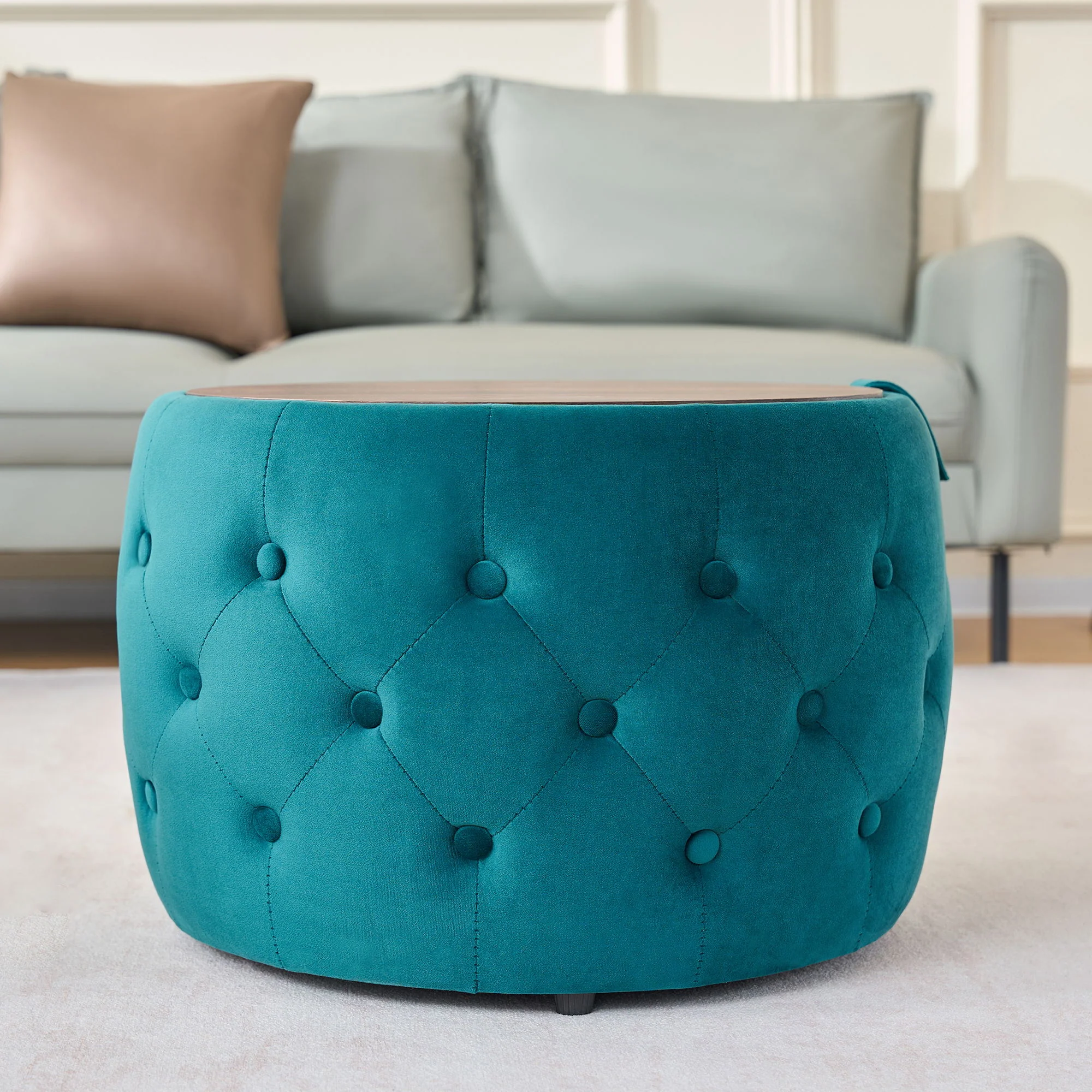 Nesting Ottomans 2 Piece With Tray, 4 In 1 Function - Image 5