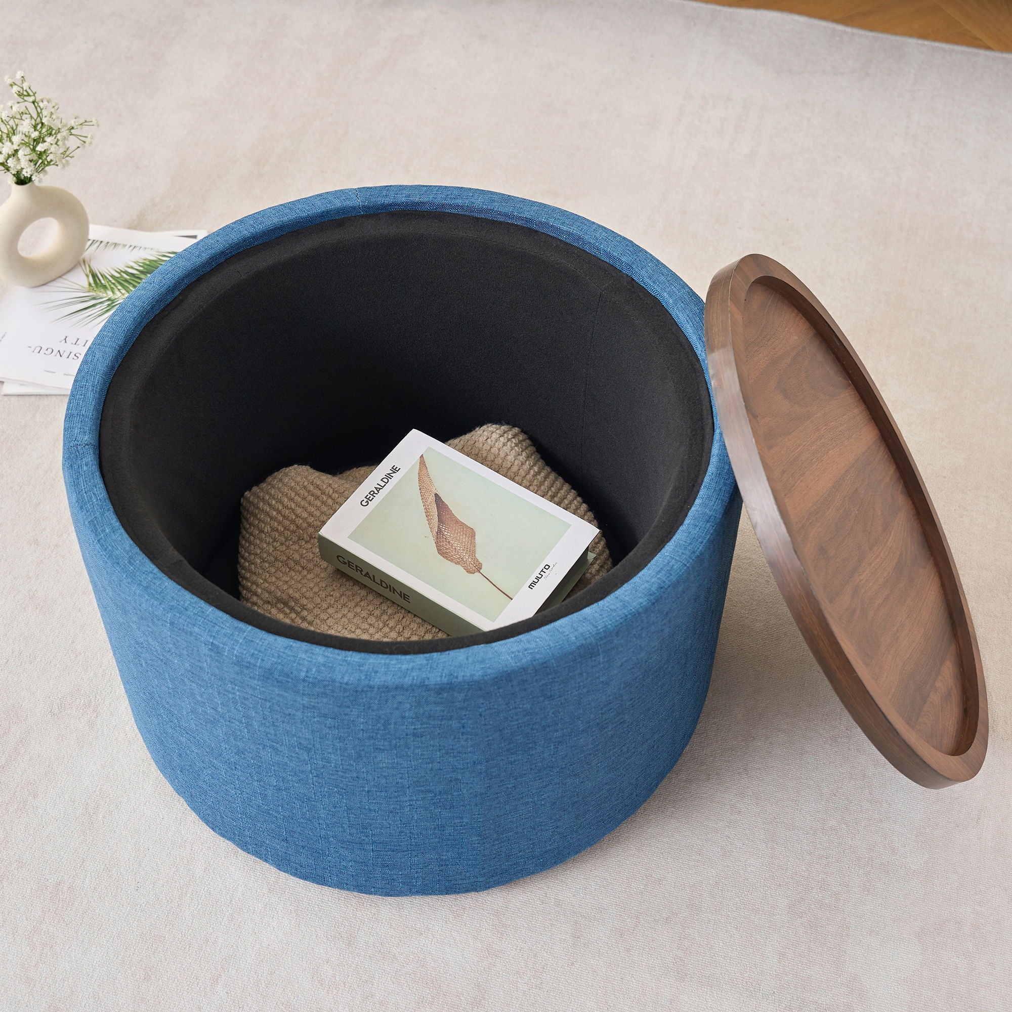 Nesting Ottomans, Round Coffee Table & Bench With Tray (Set of 2) - Image 12