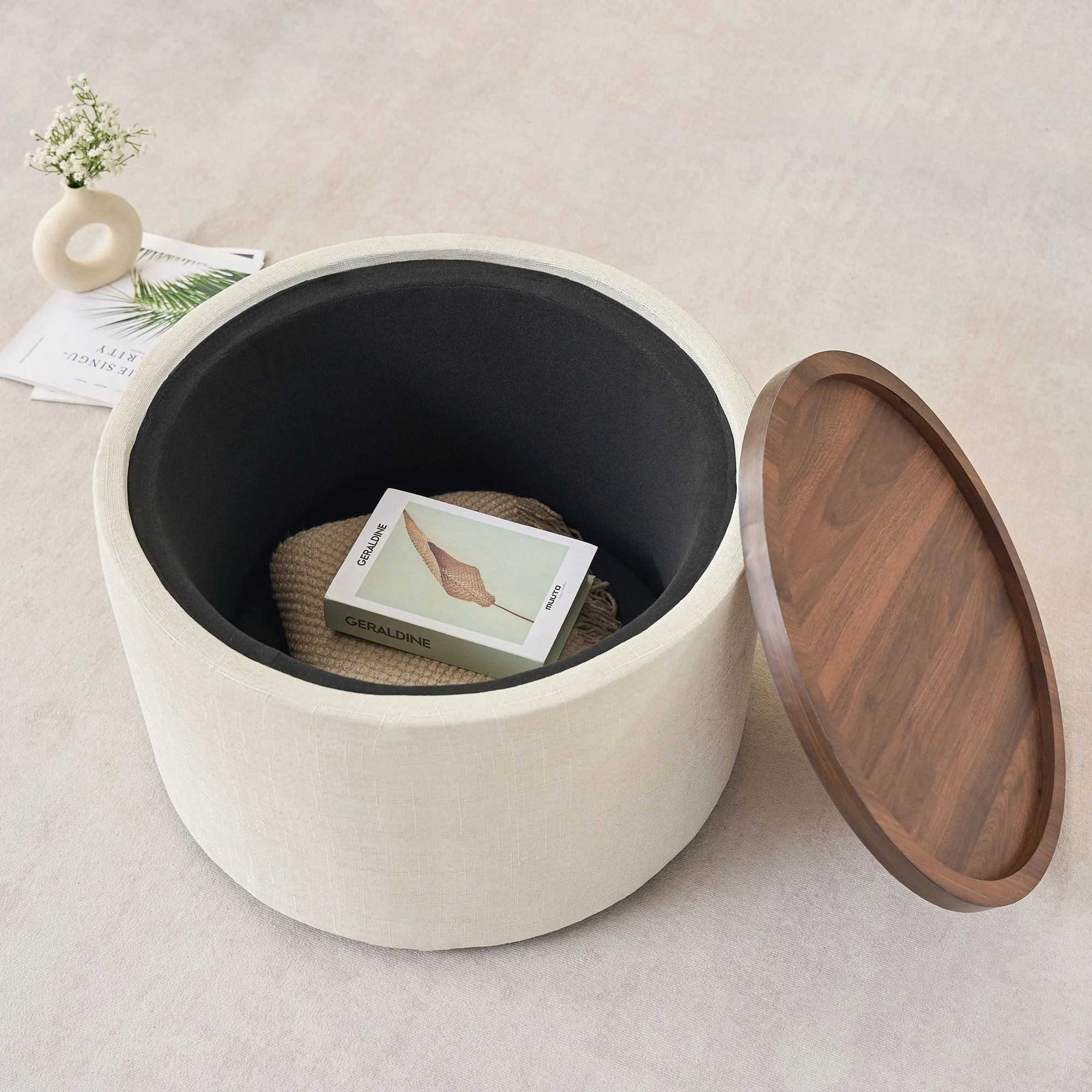 Nesting Ottomans, Round Coffee Table & Bench With Tray (Set of 2) - Image 17
