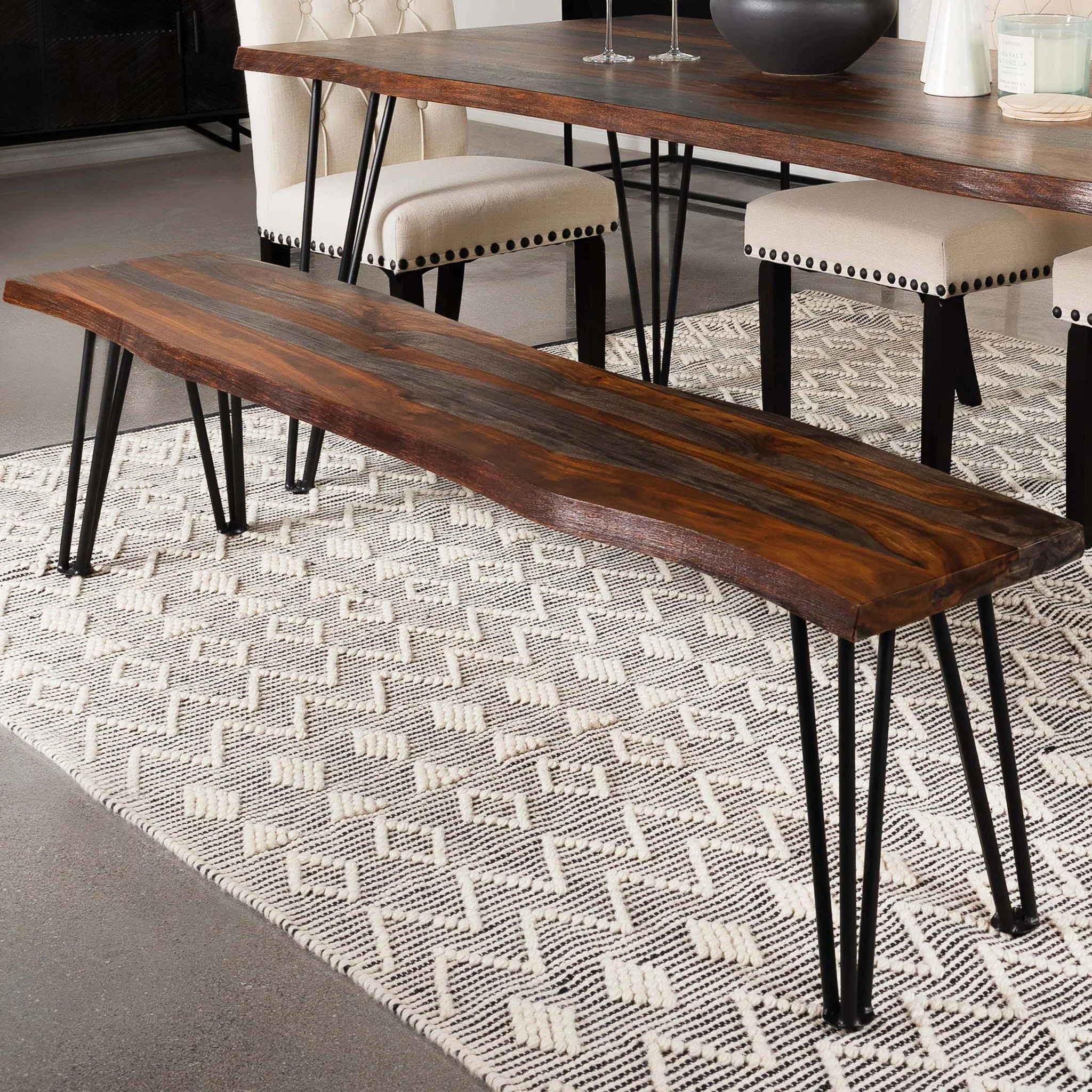 Neve - Sheesham Live Edge Dining Bench With Hairpin Legs - Gray - Image 3