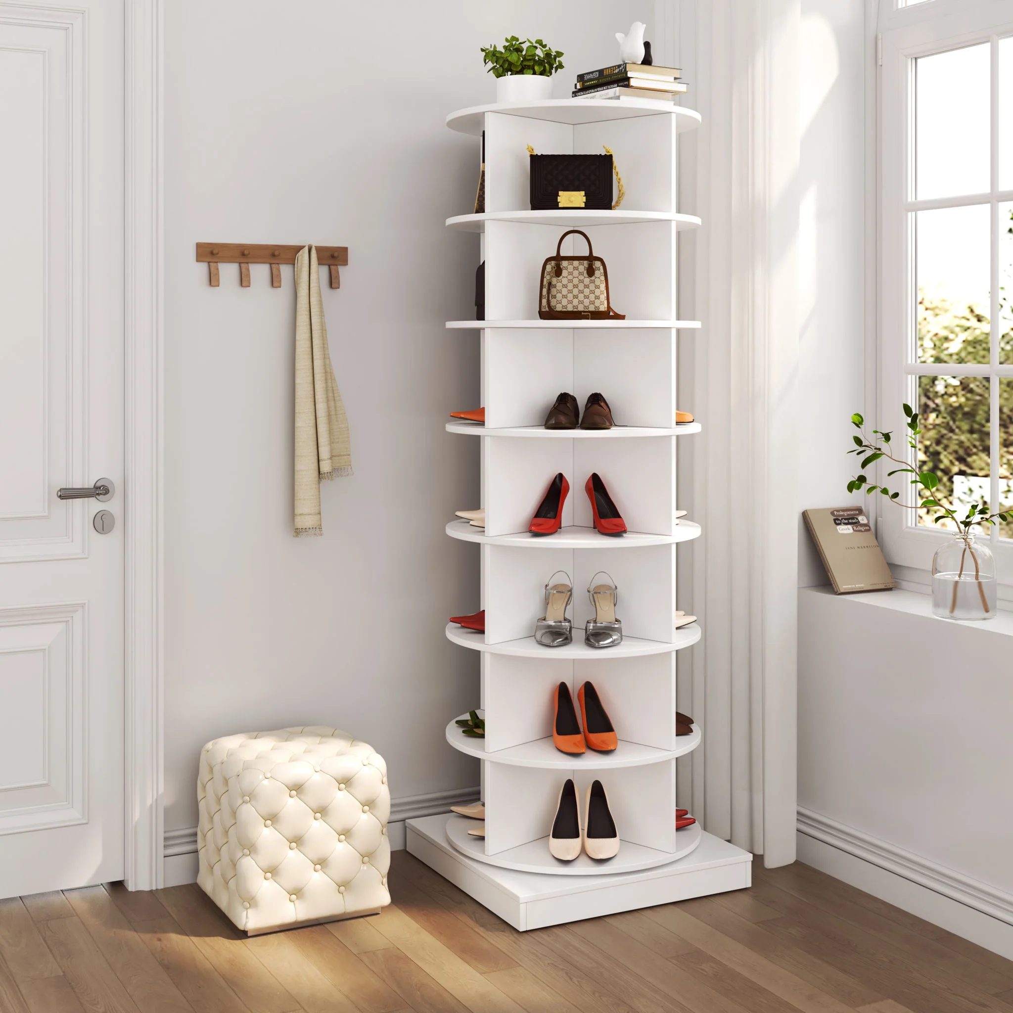 New 360 Rotating Shoe Cabinet 7 Layers Holds Up To 28 Paris Of Shoes - Image 2